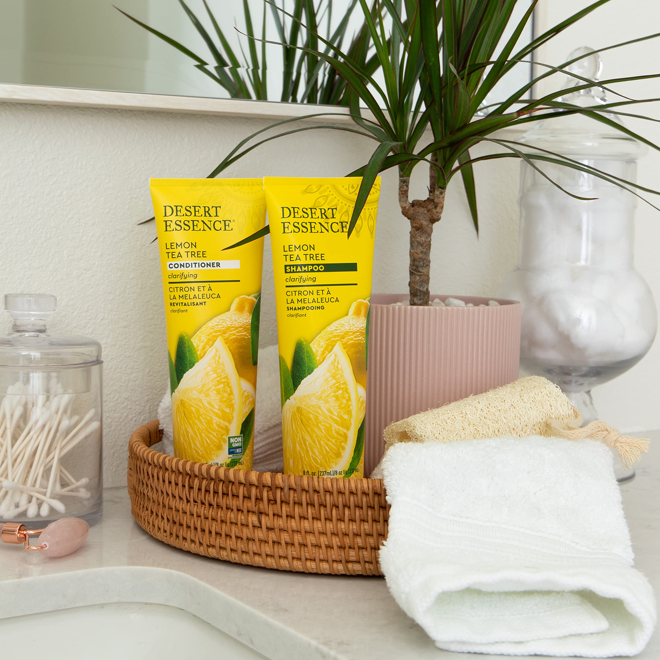Desert Essence conditioner on hair swirl demonstrates detangling and manageability