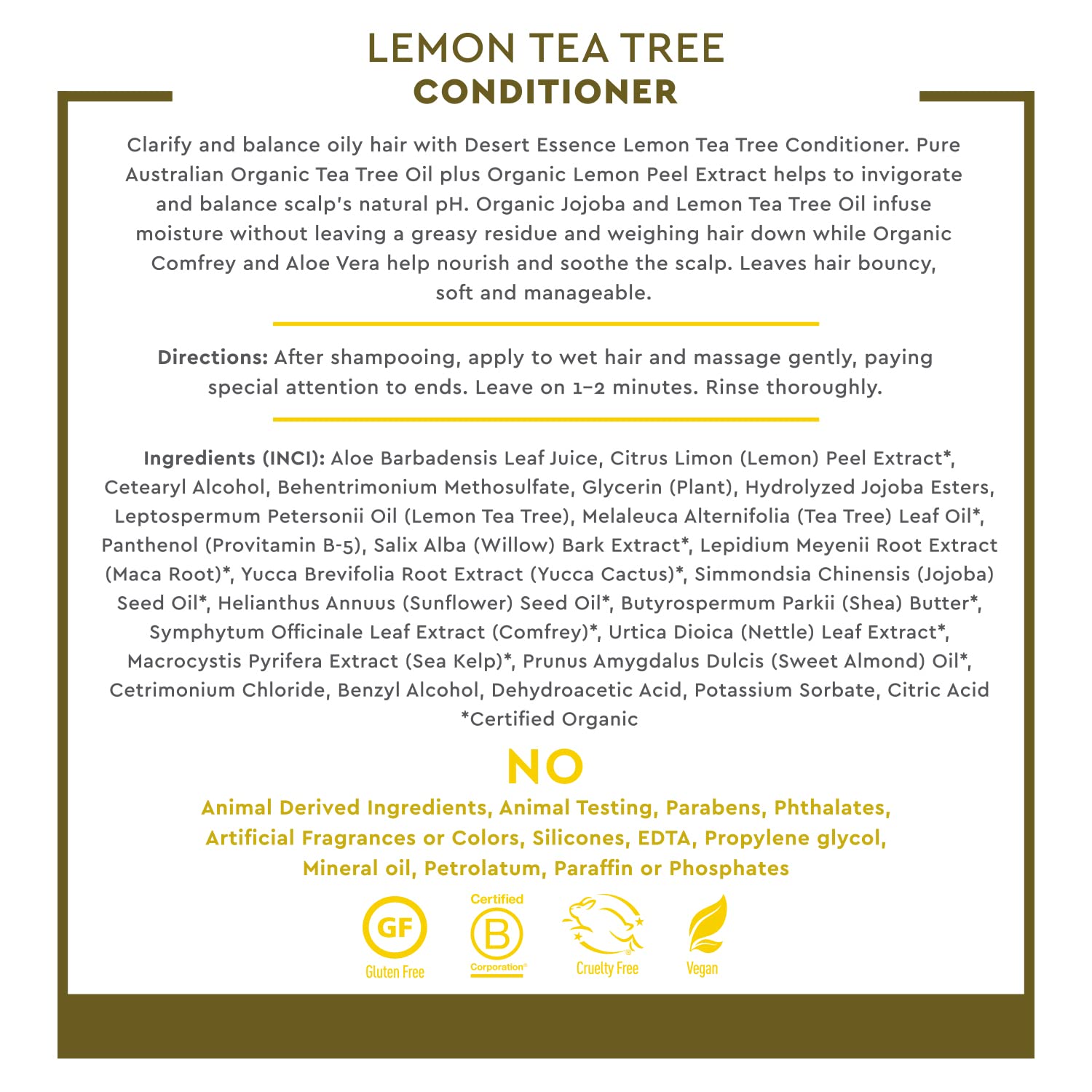 Desert Essence Lemon Tea Tree Conditioner ingredients lemon peel emphasize clarifying action