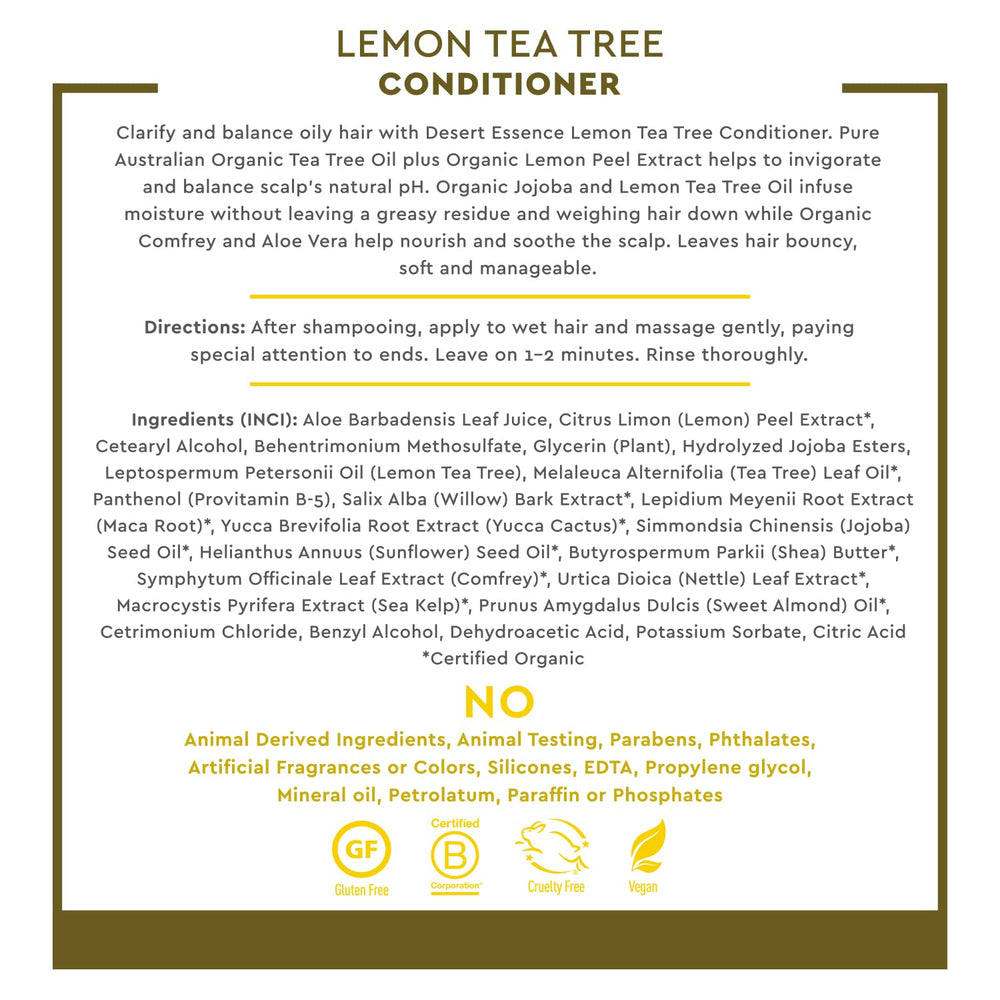 Desert Essence Lemon Tea Tree Conditioner ingredients lemon peel emphasize clarifying action