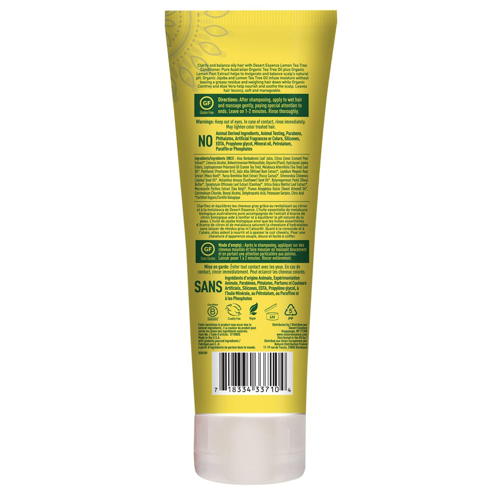Desert Essence conditioner label closeup highlights organic ingredients and clean formulation