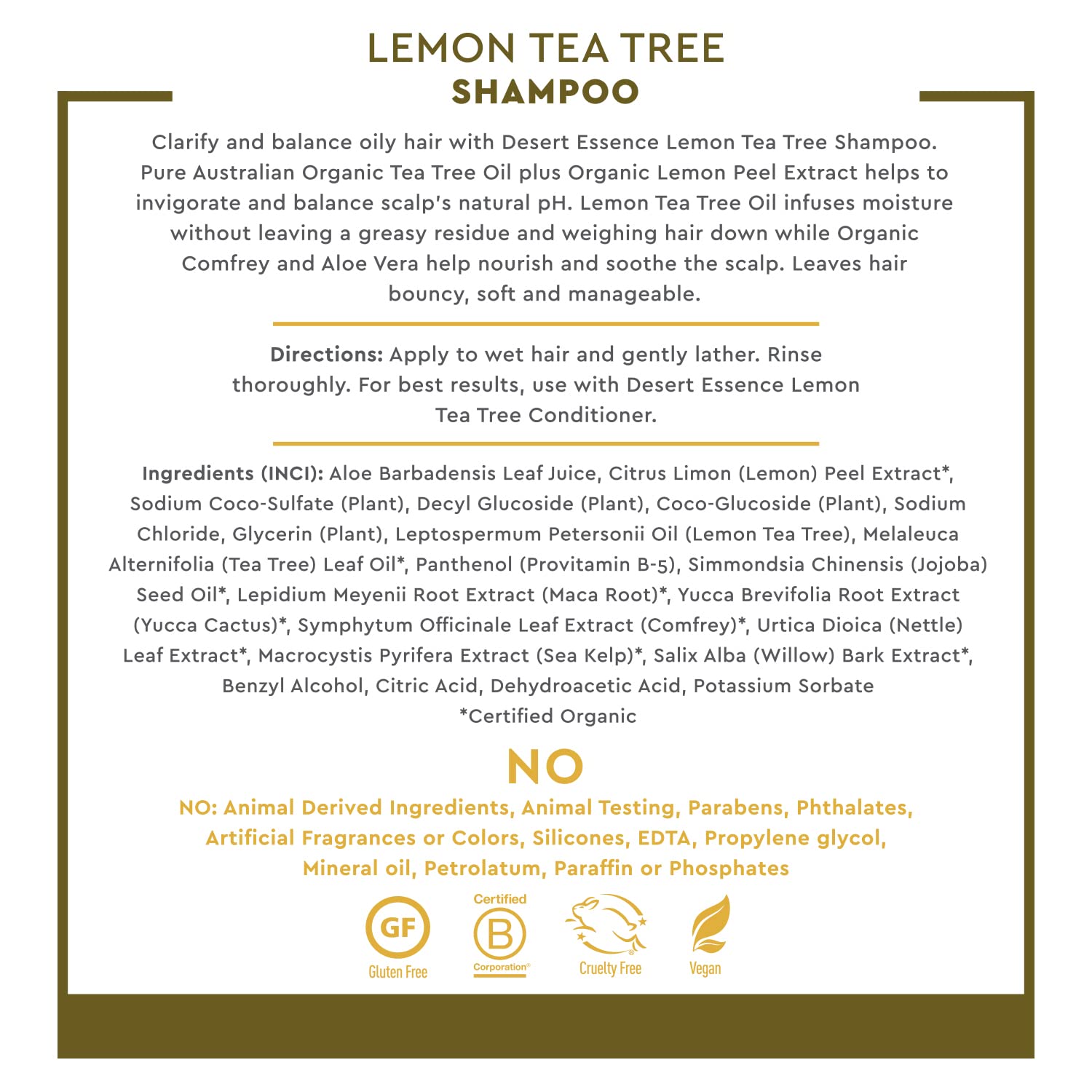 Desert Essence Lemon Tea Tree Shampoo foam in hand demonstrates gentle cleansing and lather.