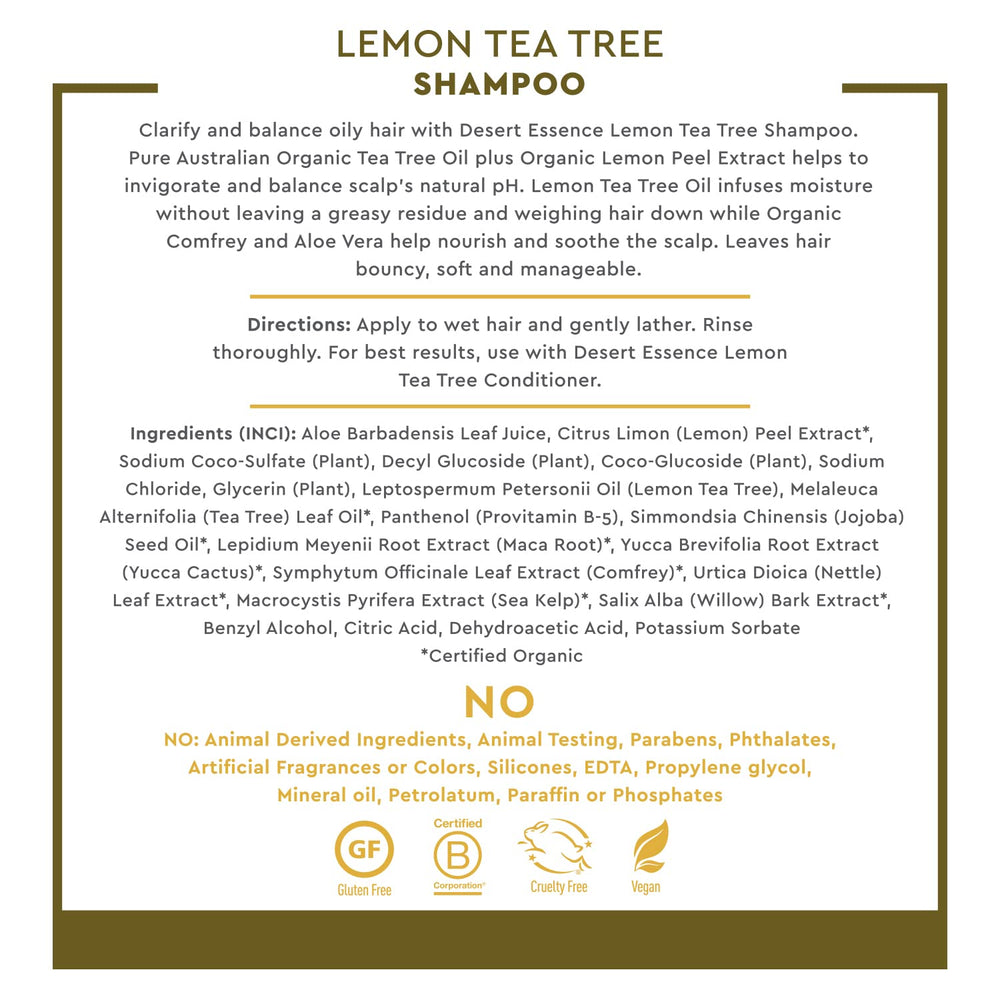 Desert Essence Lemon Tea Tree Shampoo foam in hand demonstrates gentle cleansing and lather.