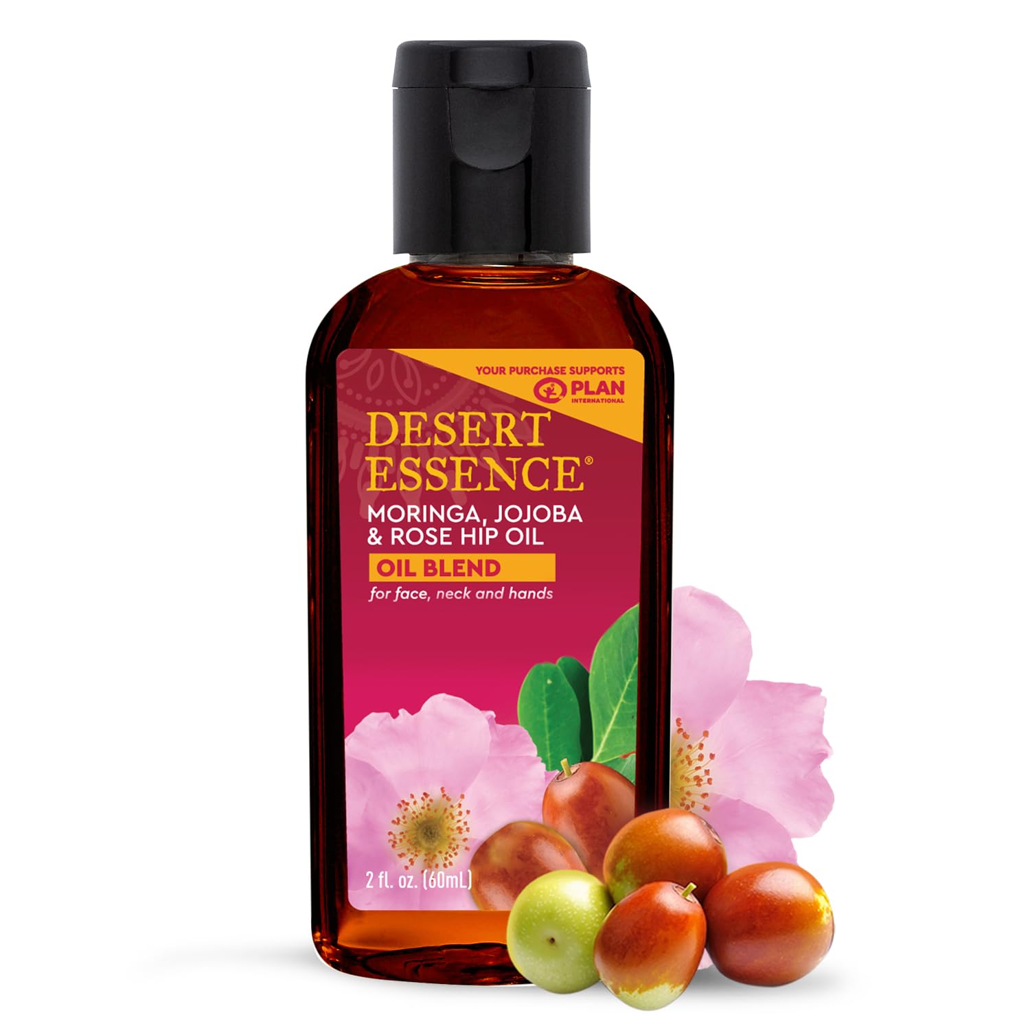 Desert Essence Moringa, Jojoba & Rose Hip Oil pump-dispense bottle for easy application