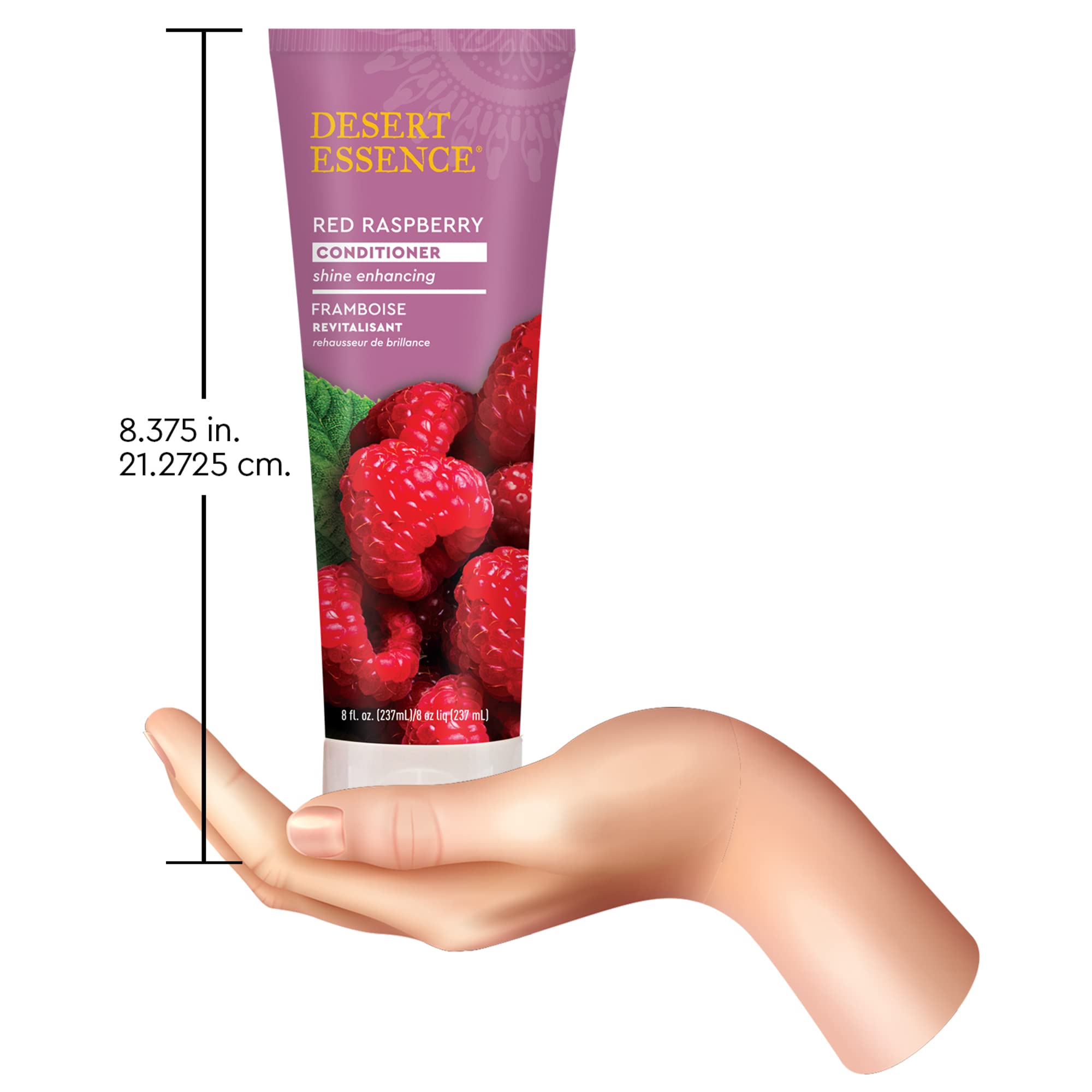 Desert Essence Red Raspberry Conditioner ingredients closeup features jojoba oil and shea butter.