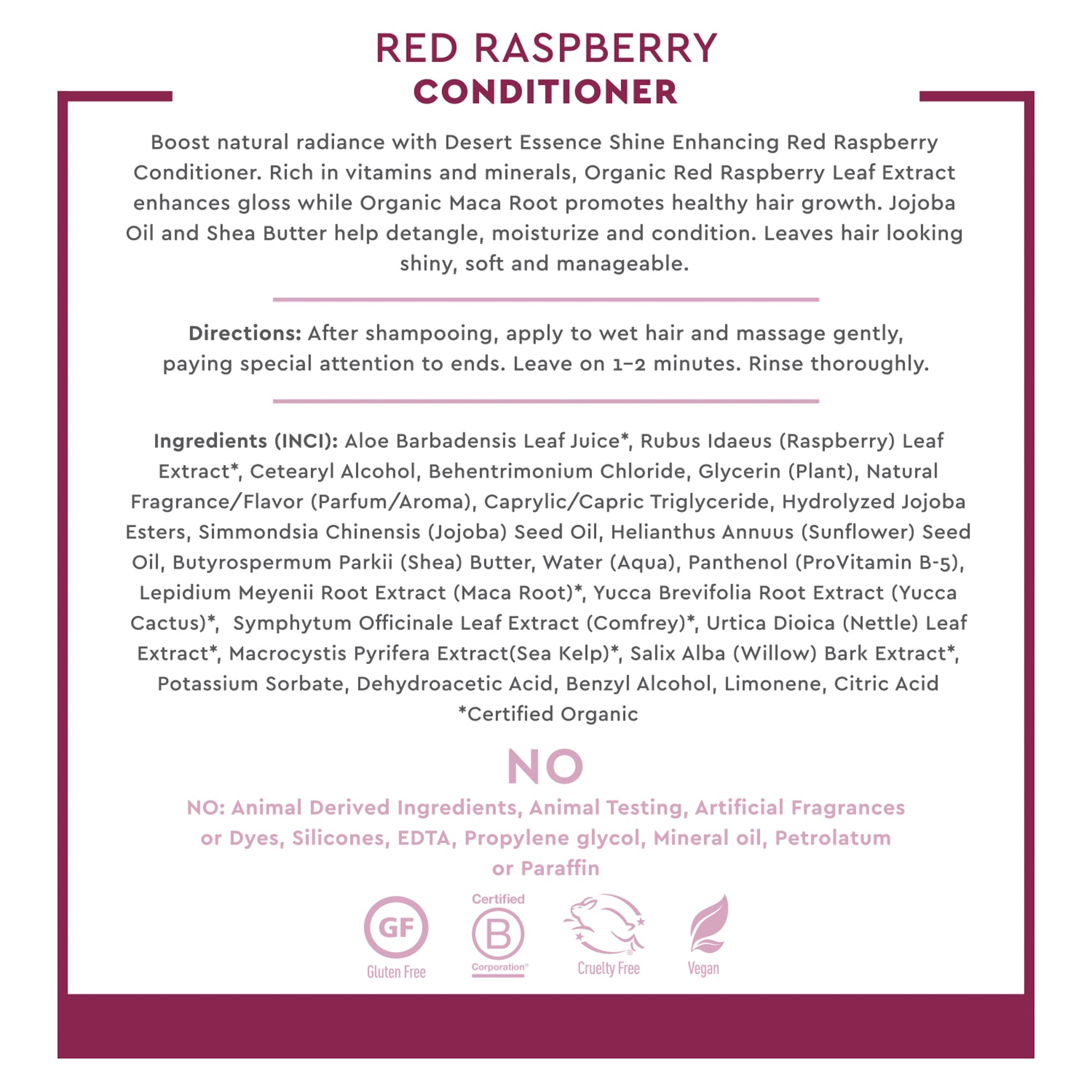 Desert Essence Red Raspberry Conditioner shiny-hair result after rinse emphasizes glow and manageability.