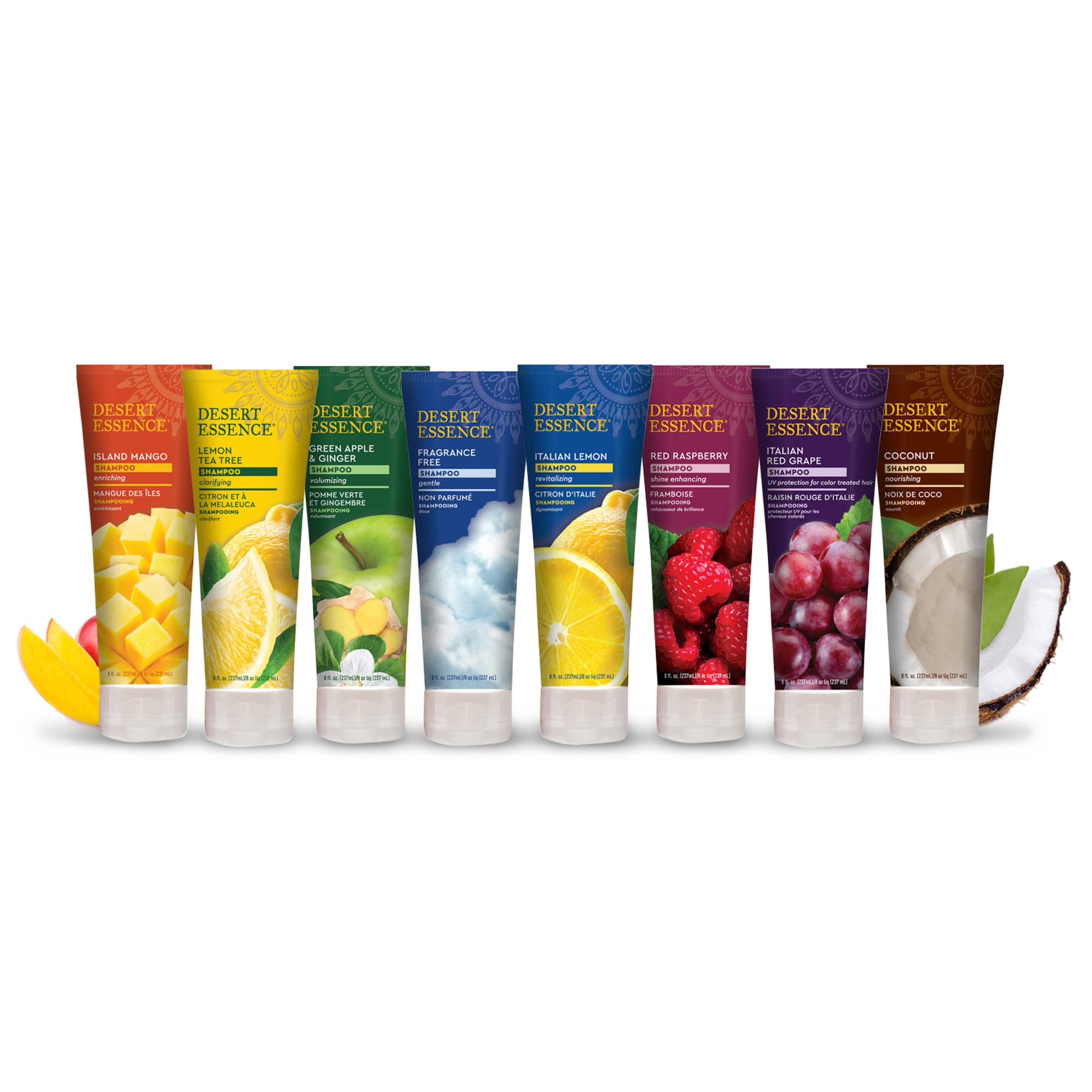 Desert Essence shampoo shown in daily hair care routine.