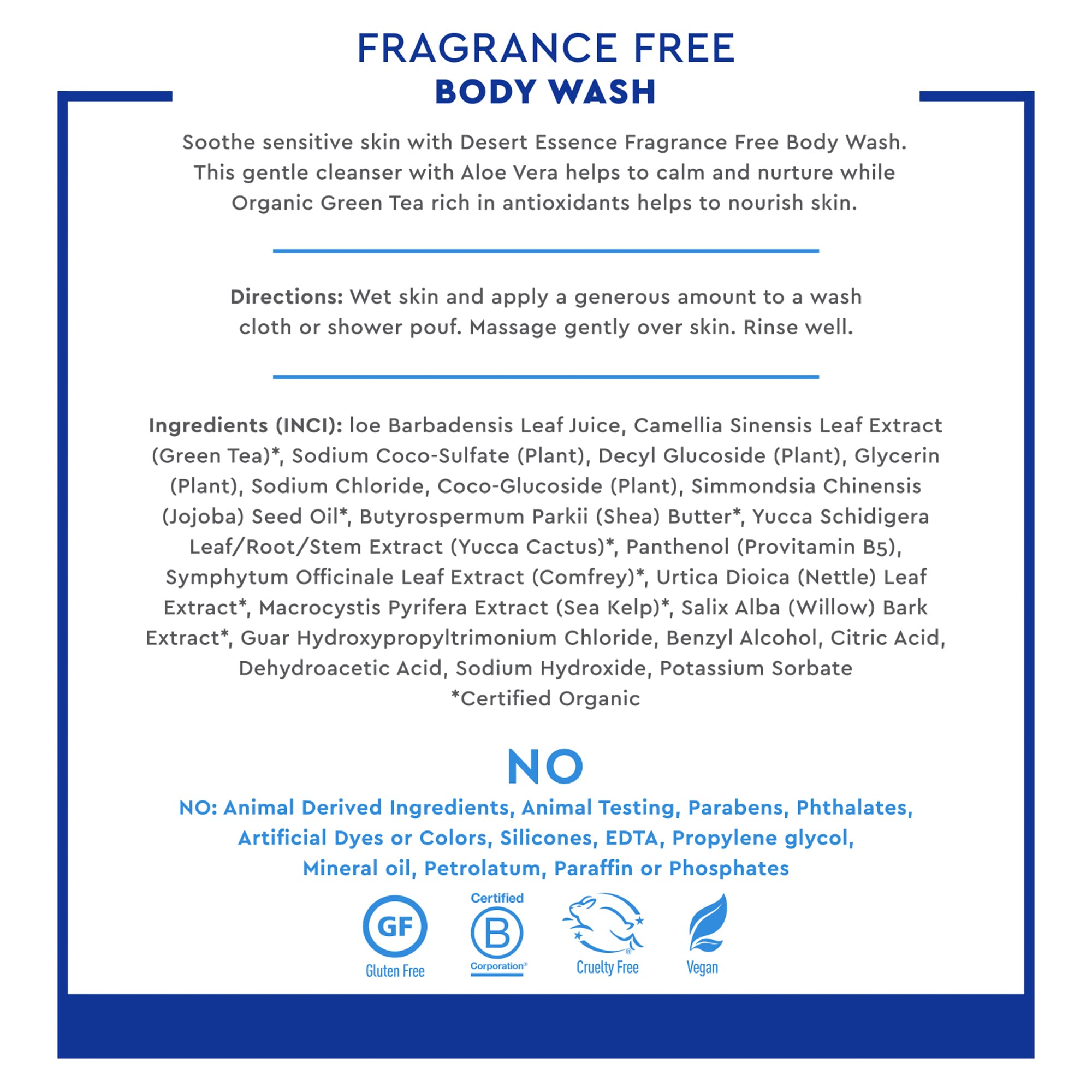 Desert Essence fragrance-free skincare test image focusing on skin safety.