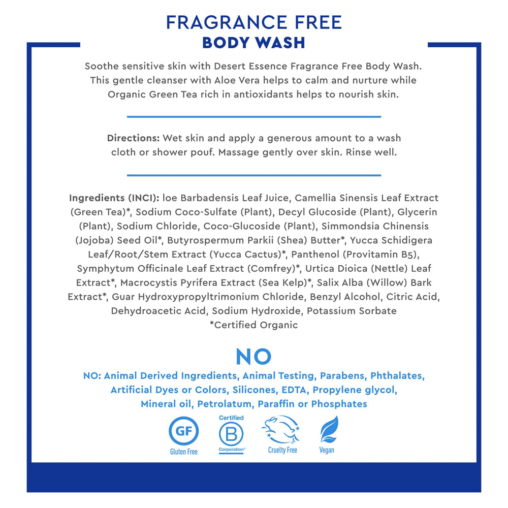 Desert Essence fragrance-free skincare test image focusing on skin safety.