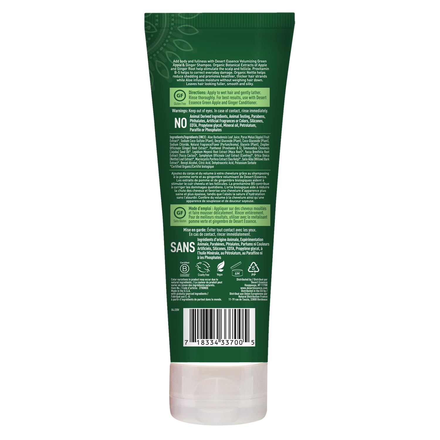 Desert Essence sulfate-free and paraben-free symbol communicates gentle formula.