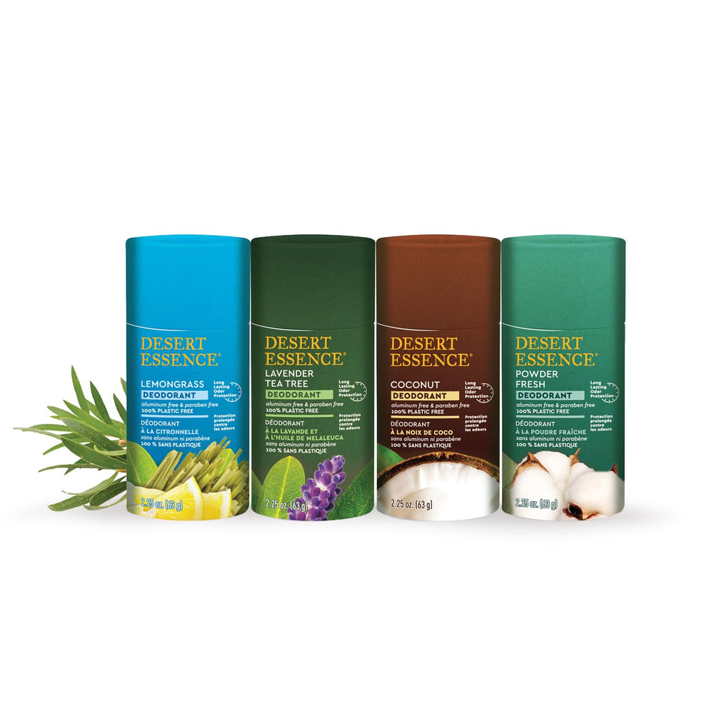 Desert Essence Tea Tree Deodorant Lavender swatch on skin showing easy application