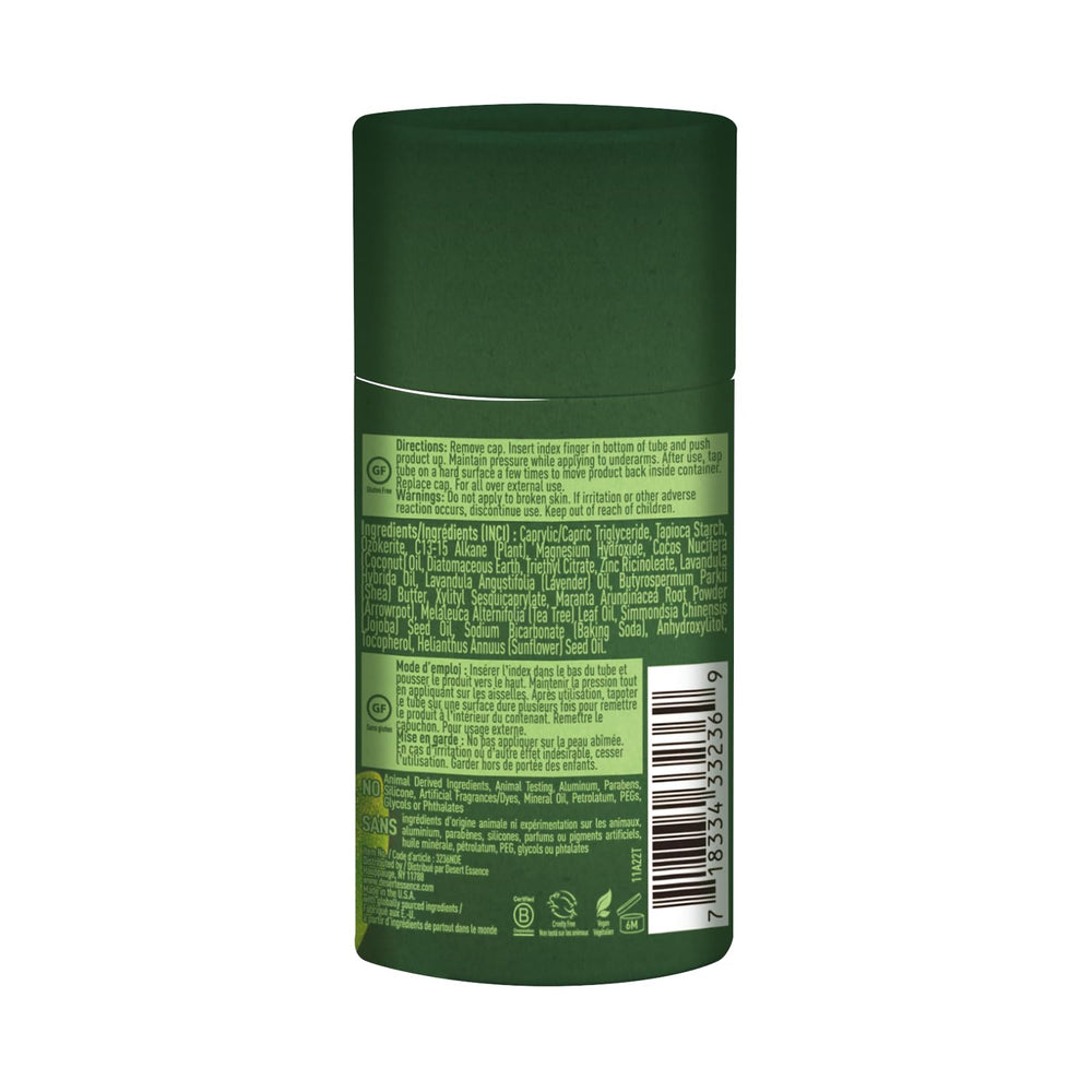 Desert Essence Tea Tree Deodorant Lavender with coconut and jojoba oils for soothing skin