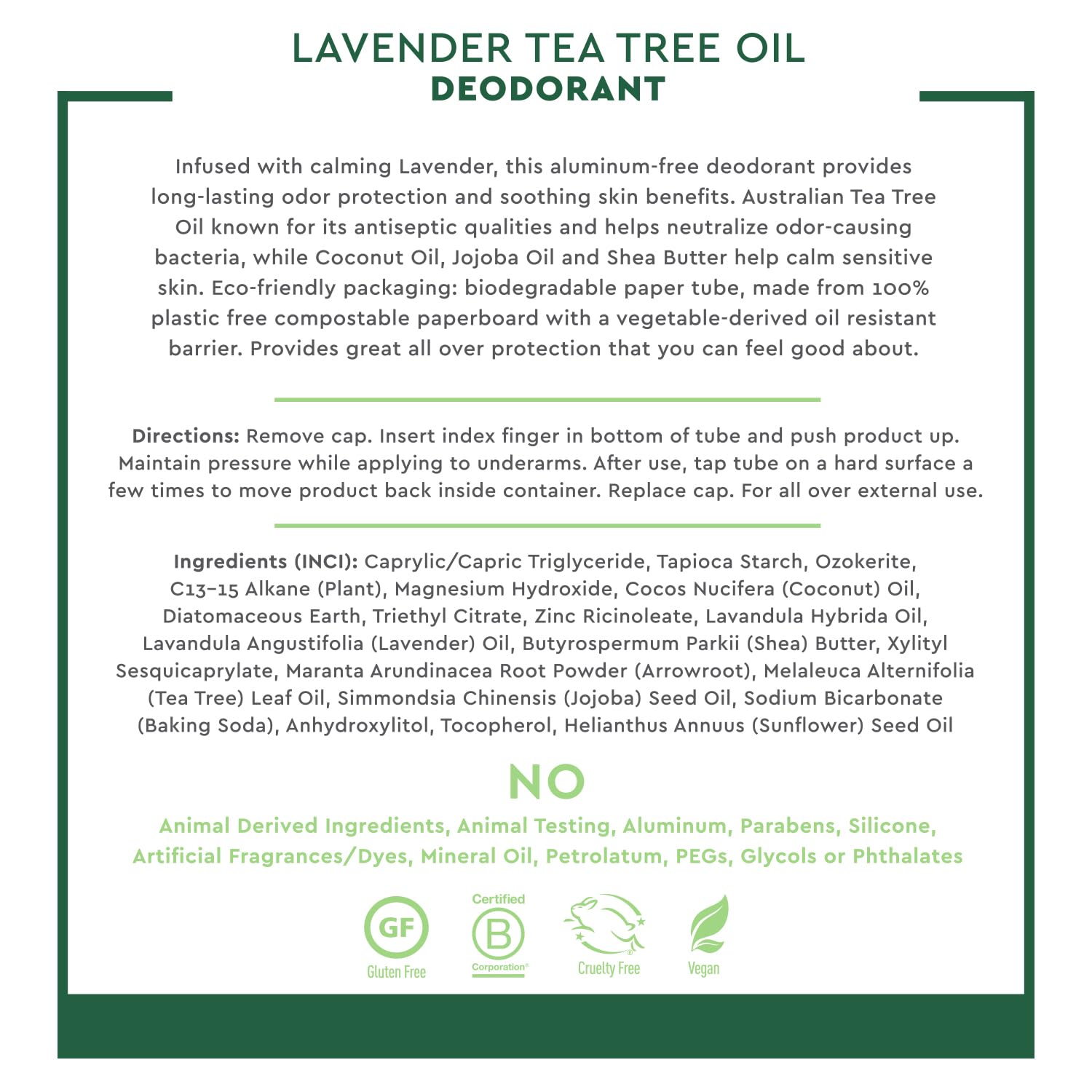 Desert Essence Tea Tree Deodorant Lavender bottle with tea tree oil emphasizing antiseptic qualities