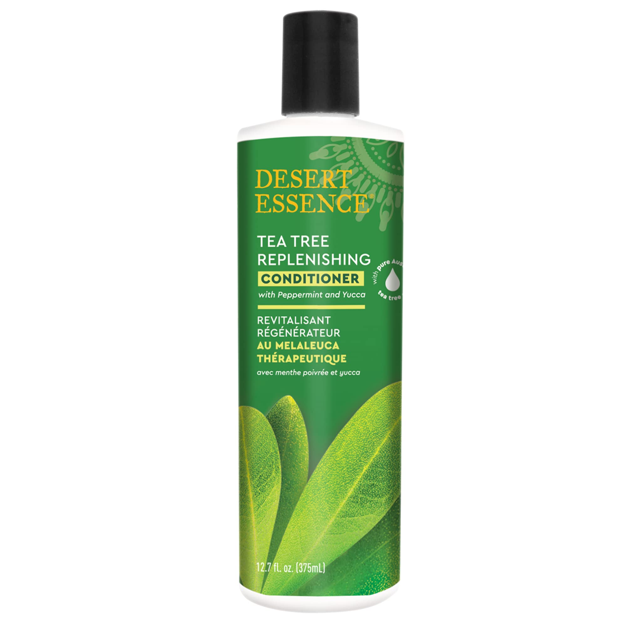 Desert Essence Tea Tree Eucalyptus Conditioner bottle for scalp hydration and refreshment