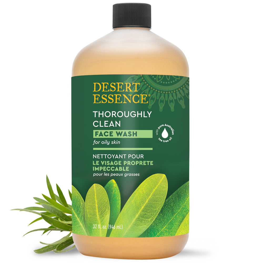 Desert Essence Thoroughly Clean Face Wash tea tree oil bottle for pore cleansing