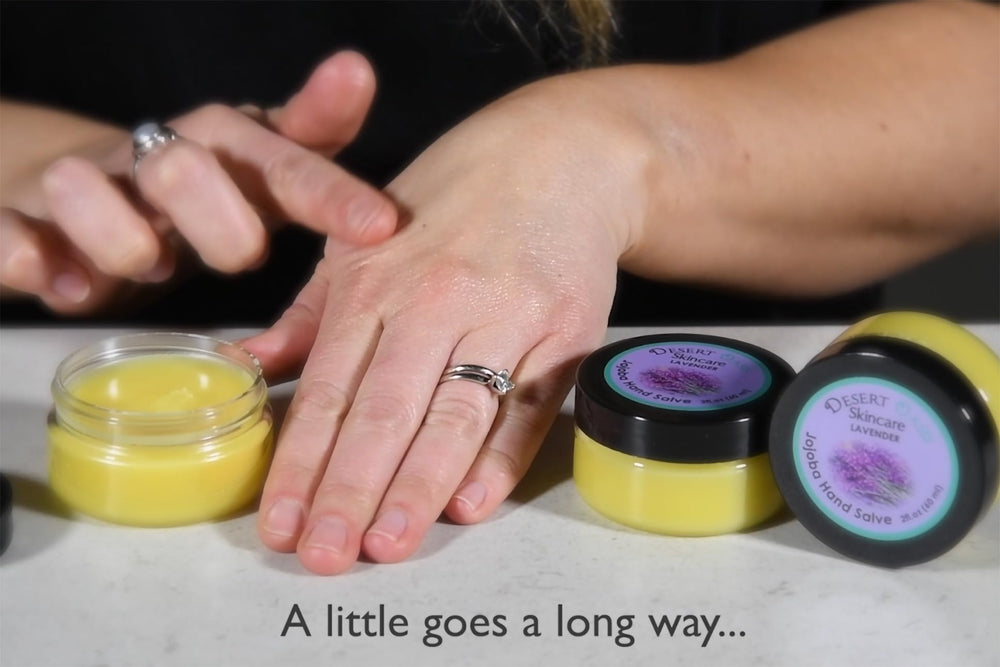 Desert Oasis Skincare lavender salve on table for bedtime routine
