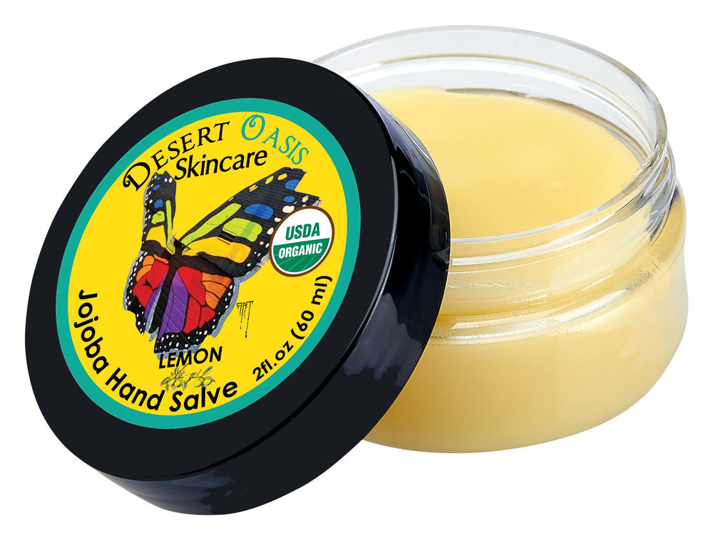 Desert Oasis Skincare Steam-distilled Lemon Oil drops highlight purity.