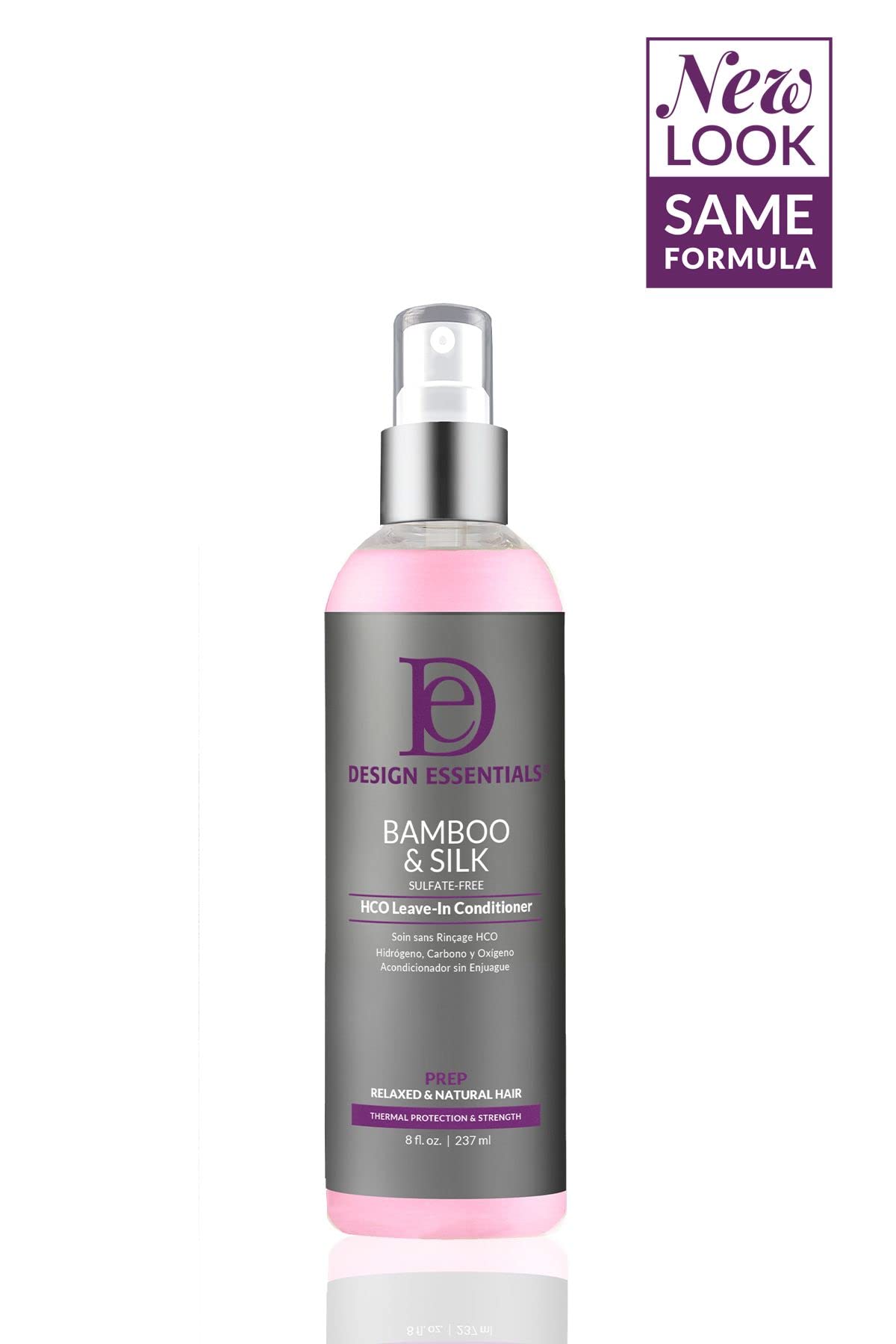 Design Essentials Bamboo & Silk HCO Leave-In close-up cap, providing thermal protection during blow-drying.