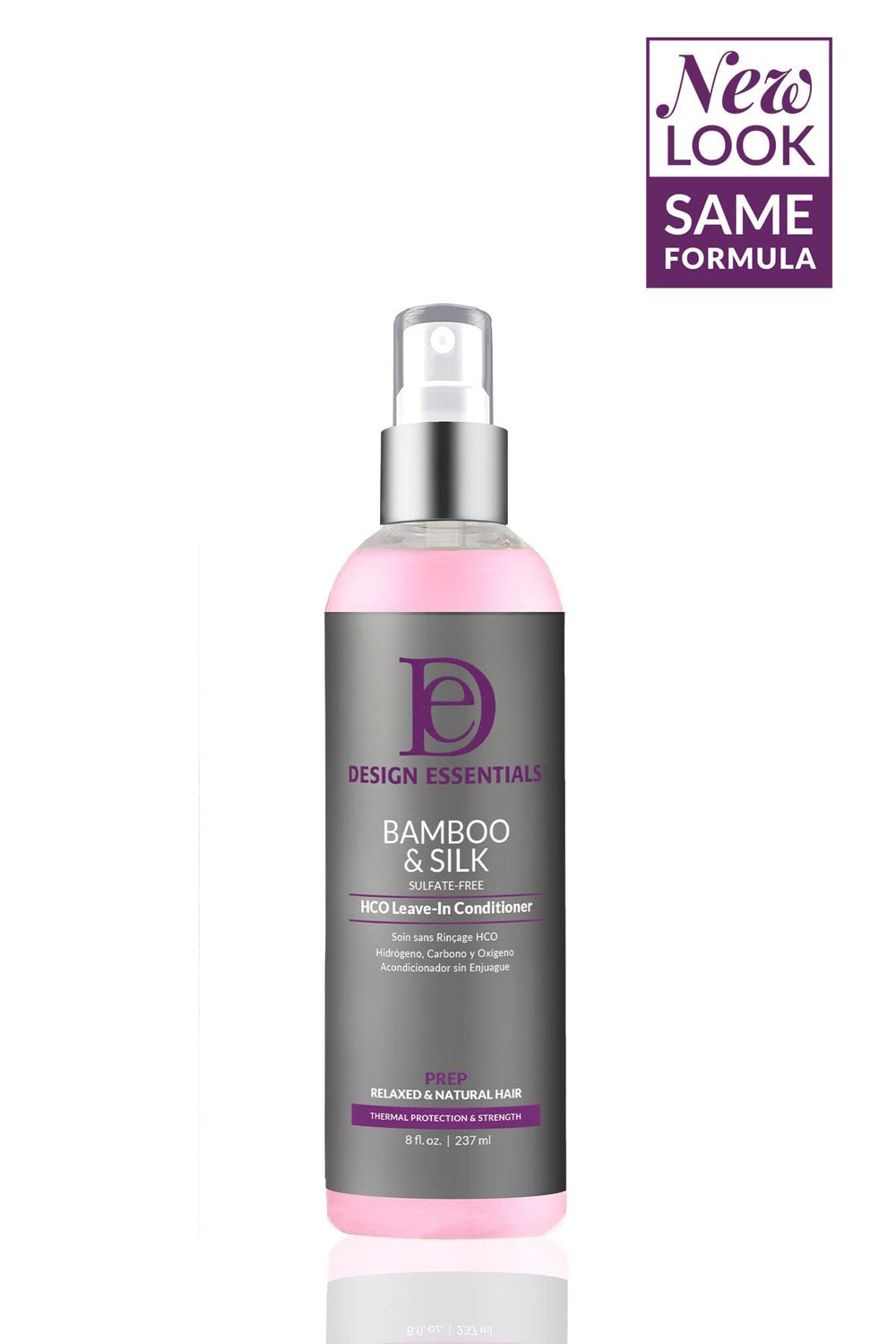 Design Essentials Bamboo & Silk HCO Leave-In close-up cap, providing thermal protection during blow-drying.