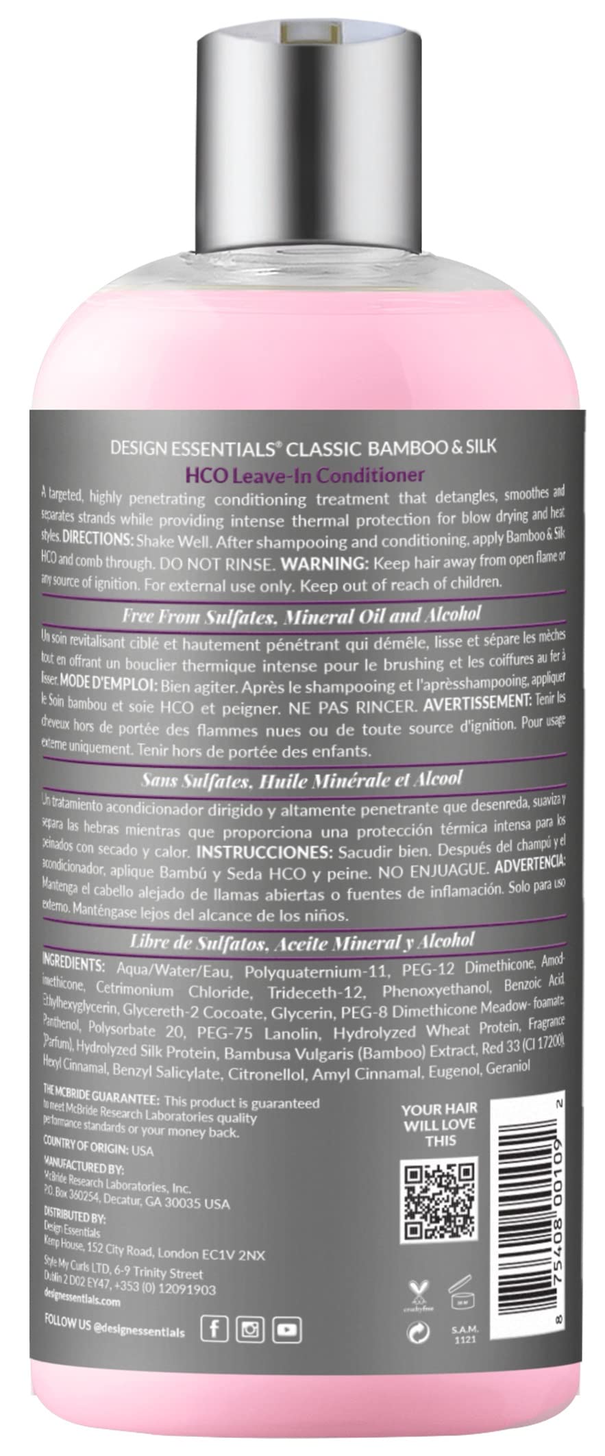 Design Essentials Bamboo & Silk HCO Leave-In spray mist detangles damp hair