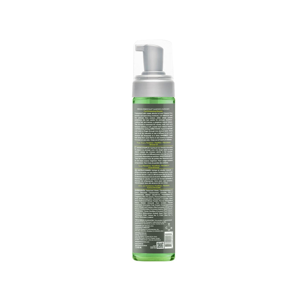 Design Essentials Curl Mousse texture shown as light foam ideal for quick styling.