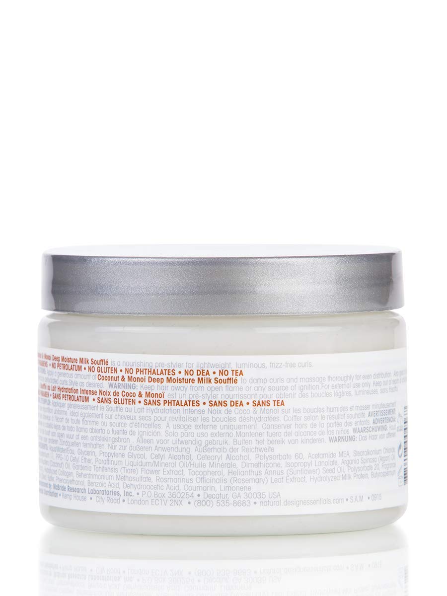 Design Essentials Deep Moisture Milk Souffle coconut-monoi ingredients highlight maximum hydration.