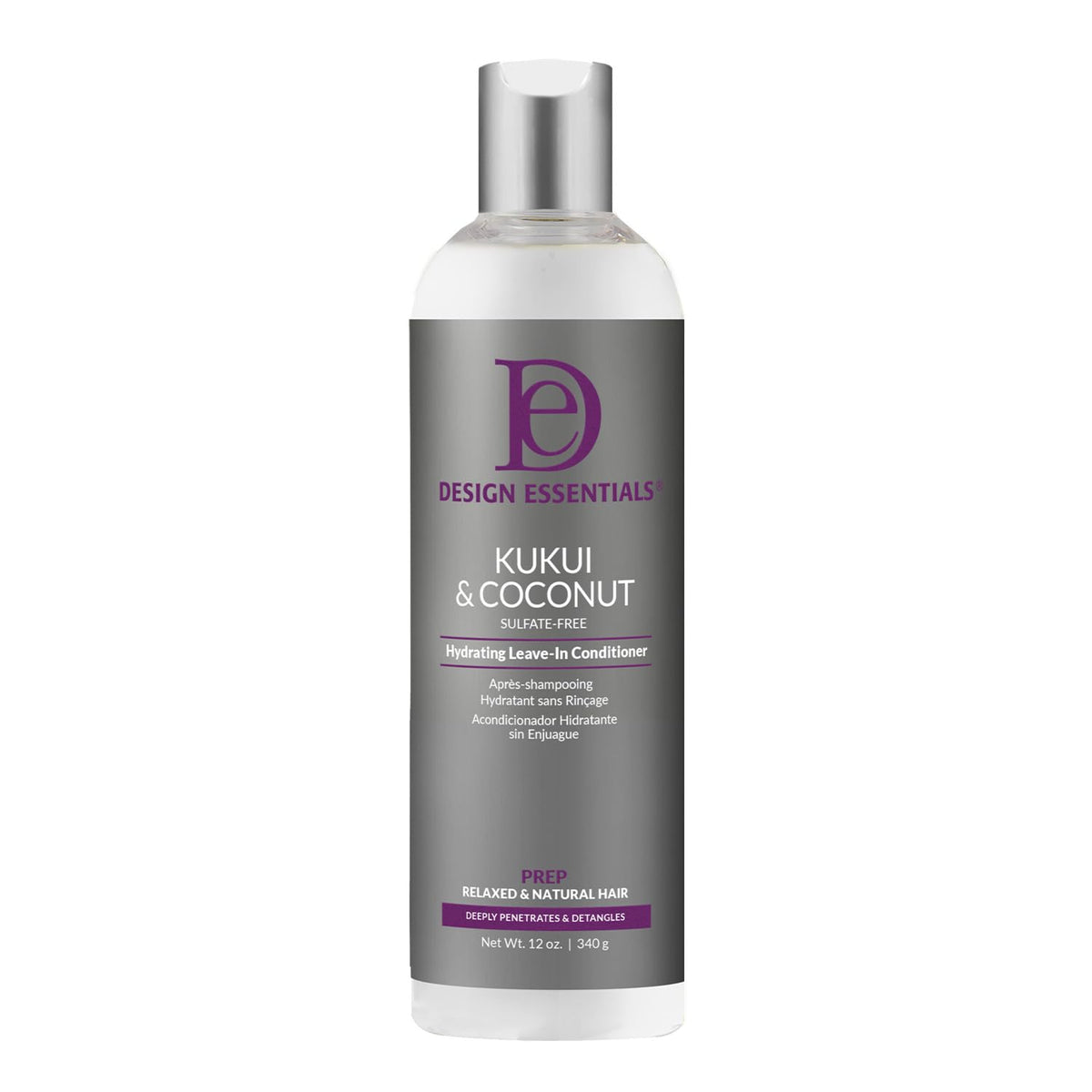 Design Essentials Kukui & Coconut leave-in bottle delivering deep moisture for dry hair