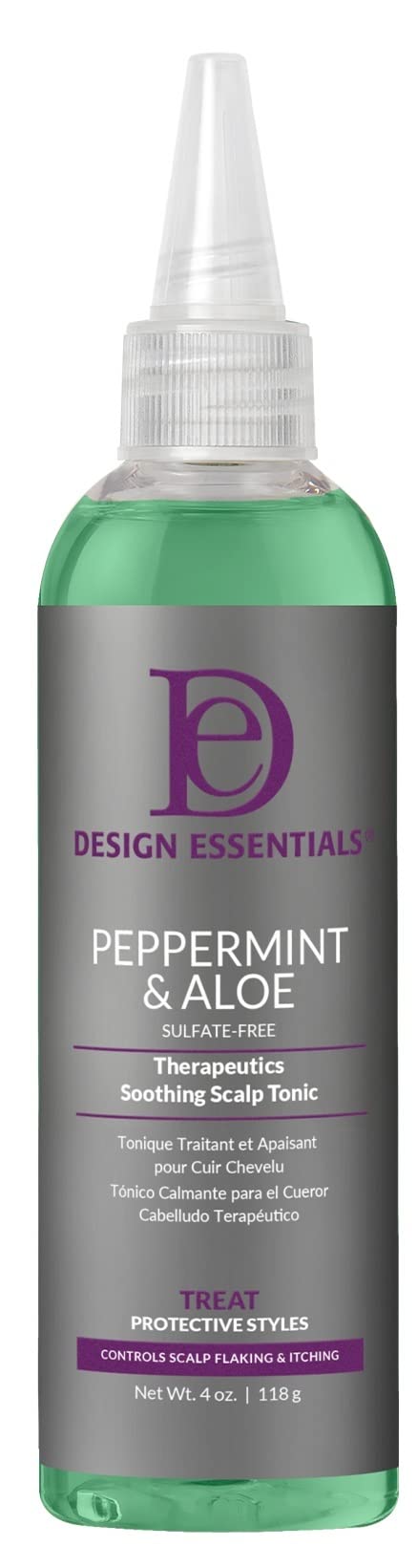 Design Essentials Peppermint & Aloe Scalp Tonic bottle for a refreshing cooling sensation.