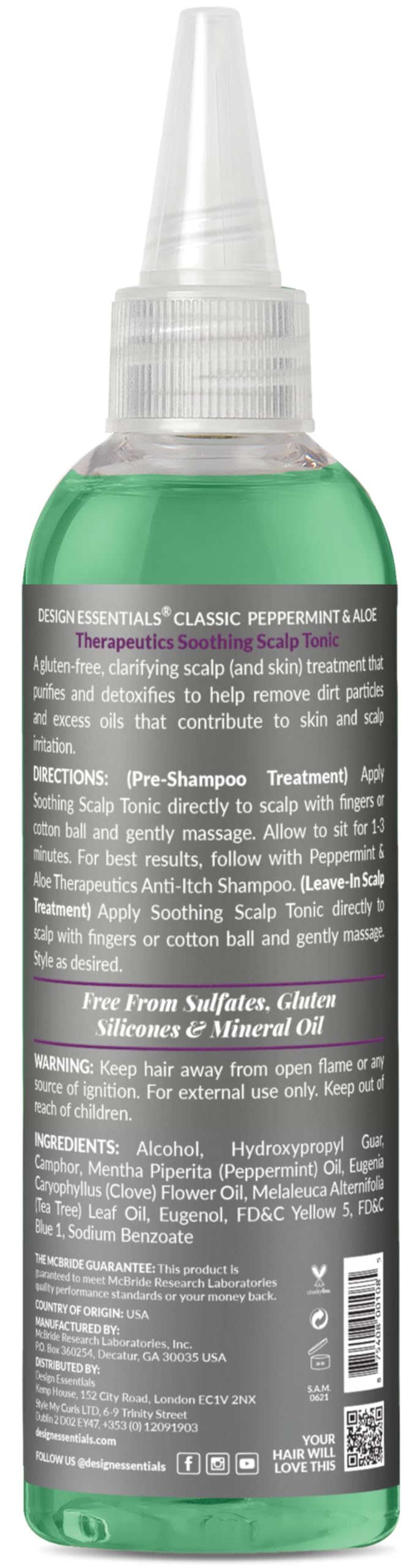 Design Essentials Peppermint & Aloe Scalp Tonic spray demonstrates no-rinse refresh.