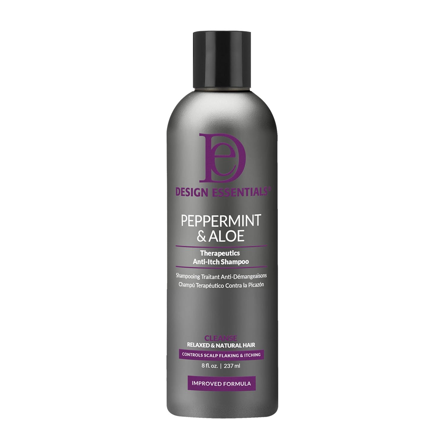 Design Essentials Peppermint Aloe Therapeutics bottle pour for quick scalp relief.