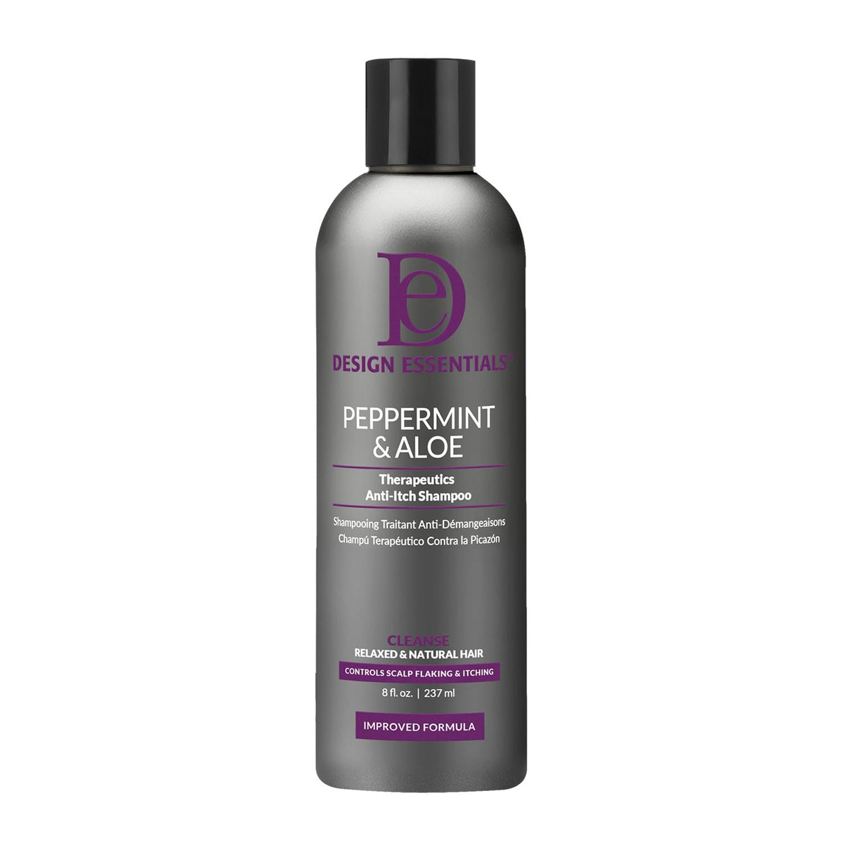 Design Essentials Peppermint Aloe Therapeutics bottle pour for quick scalp relief.
