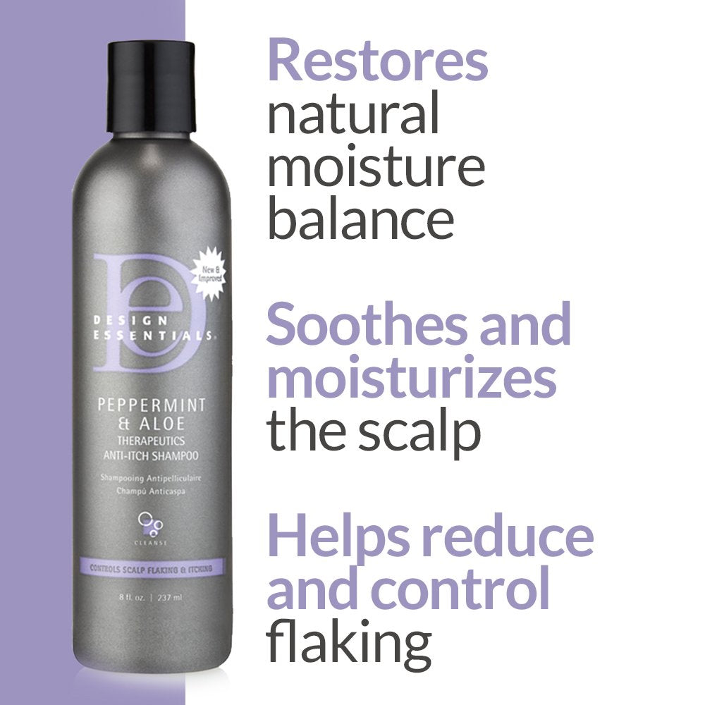 Design Essentials Peppermint Aloe Therapeutics scalp application demonstrates soothing effect.
