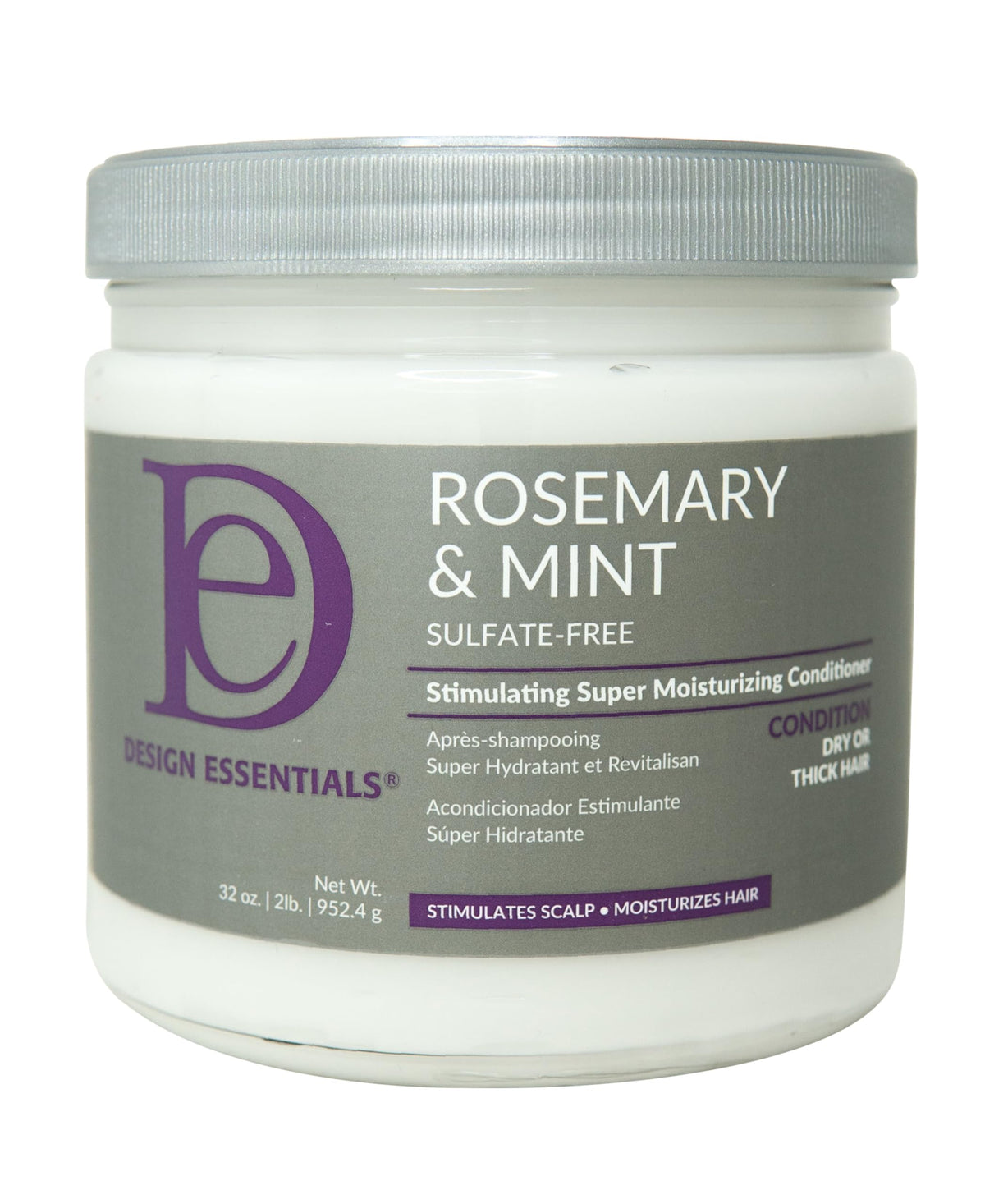 Design Essentials Rosemary & Mint conditioner bottle front promotes scalp stimulation and moisture