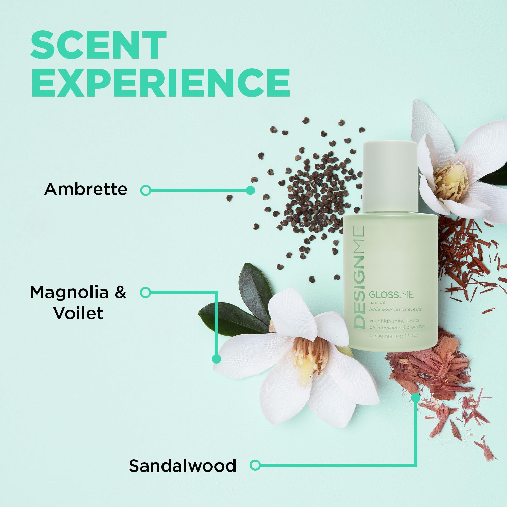 Design.Me GLOSS.ME apply-damp-hair shows even distribution for radiant shine.