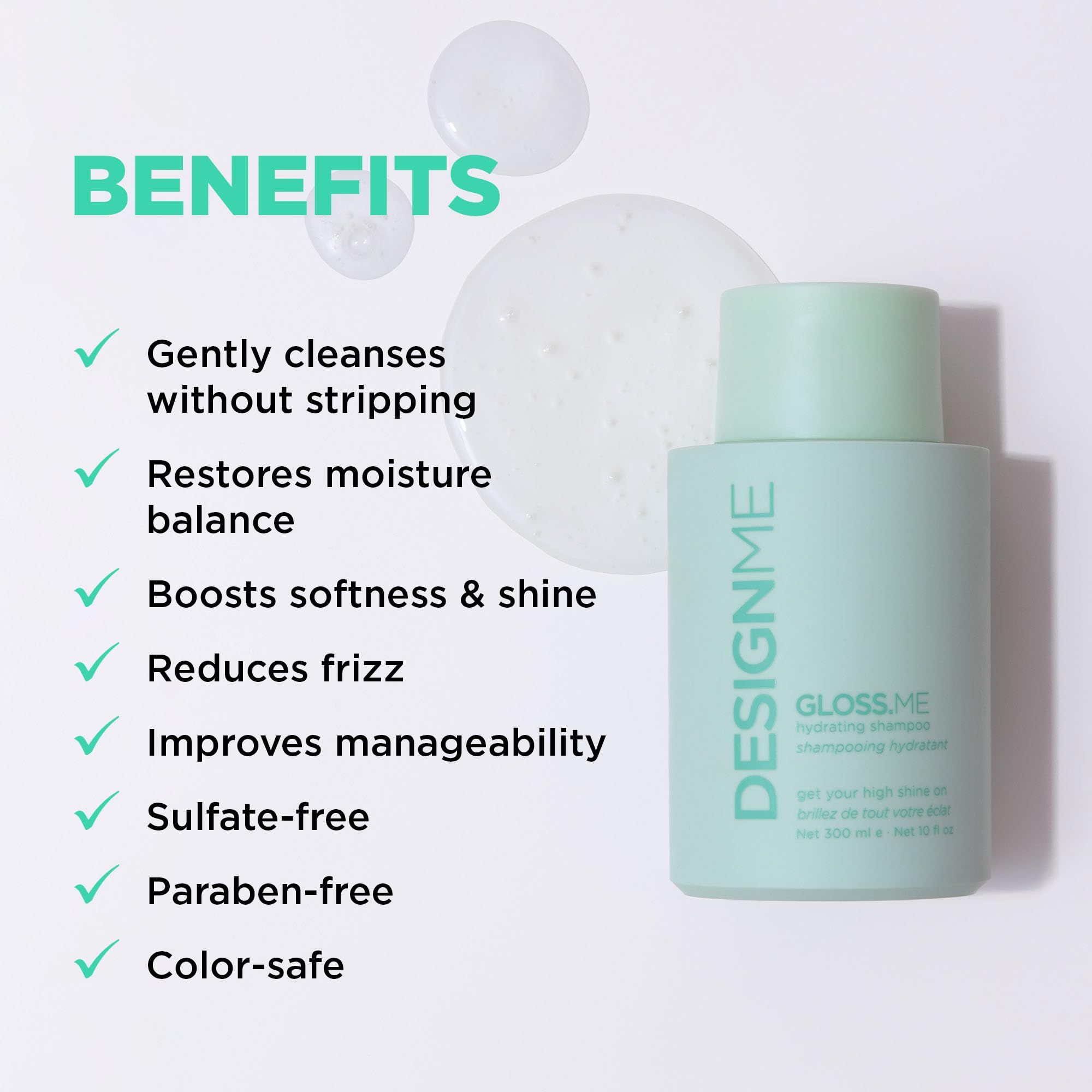 Design.Me GLOSS.ME Hydrating Shampoo on wet hair for gentle cleansing