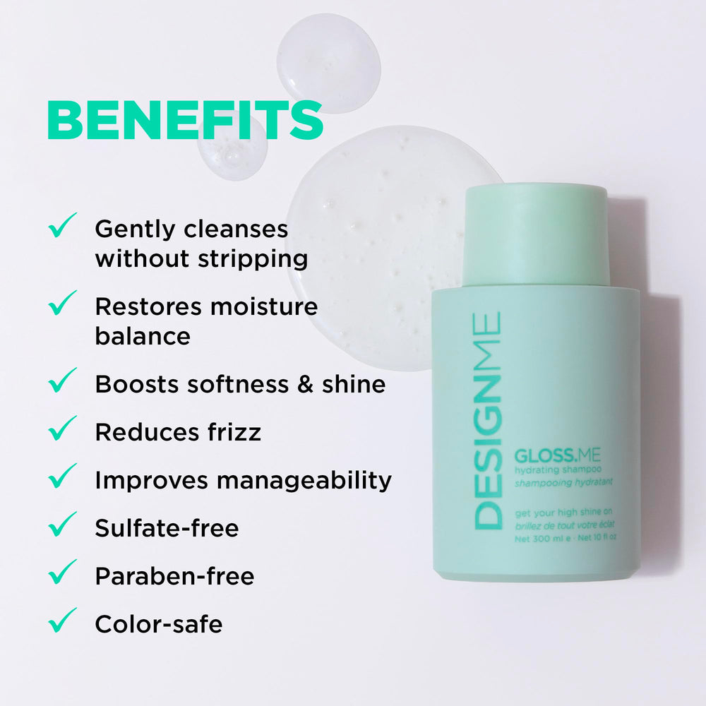 Design.Me GLOSS.ME Hydrating Shampoo on wet hair for gentle cleansing