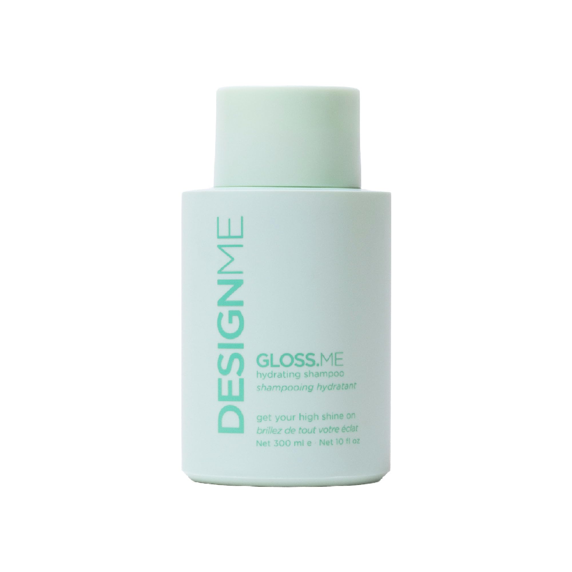Design.Me GLOSS.ME Hydrating Shampoo bottle close-up shows moisturizing formula for dry hair