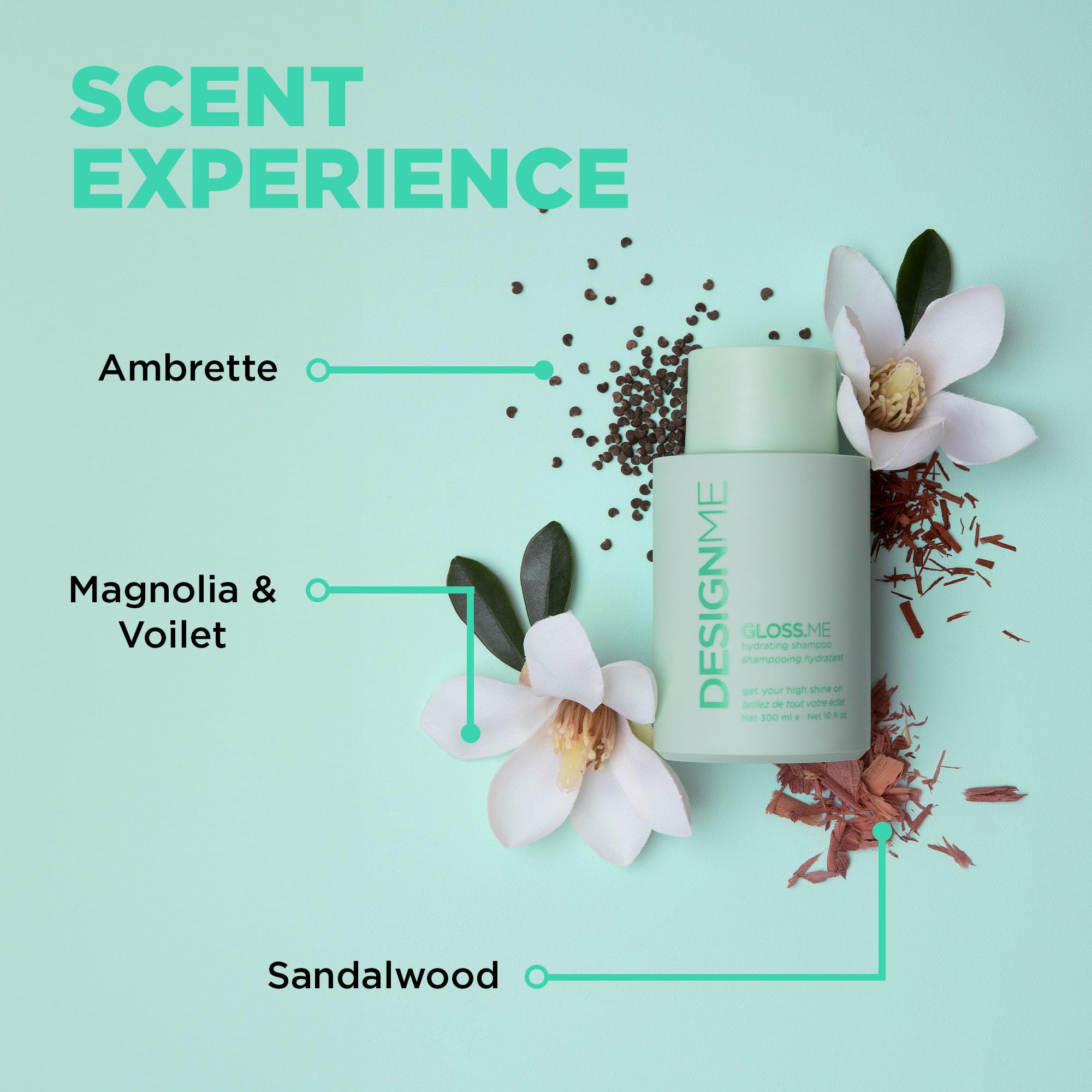 Design.Me GLOSS.ME Hydrating Shampoo featuring moringa oil for renewed moisture