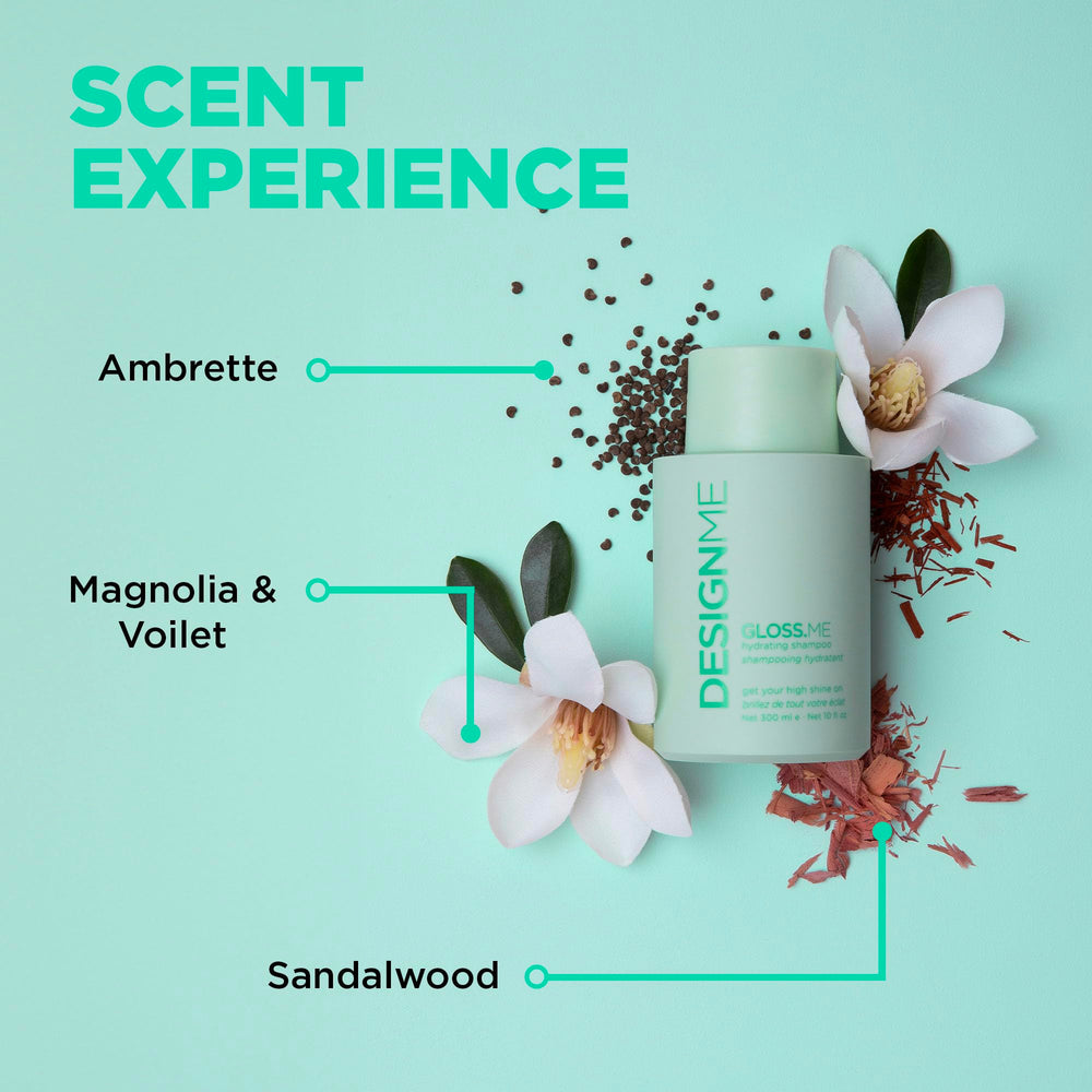 Design.Me GLOSS.ME Hydrating Shampoo featuring moringa oil for renewed moisture
