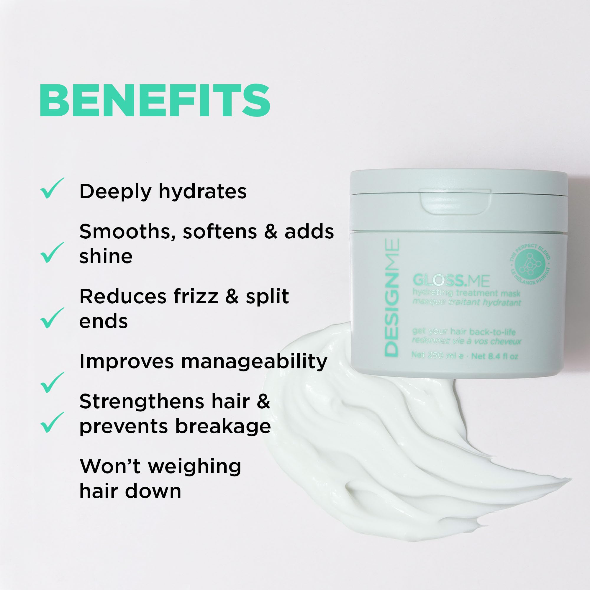 Design.Me Gloss.Me moringa seed oil droplets convey light moisture for flexible, hydrated strands.