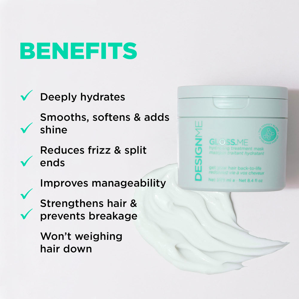 Design.Me Gloss.Me moringa seed oil droplets convey light moisture for flexible, hydrated strands.