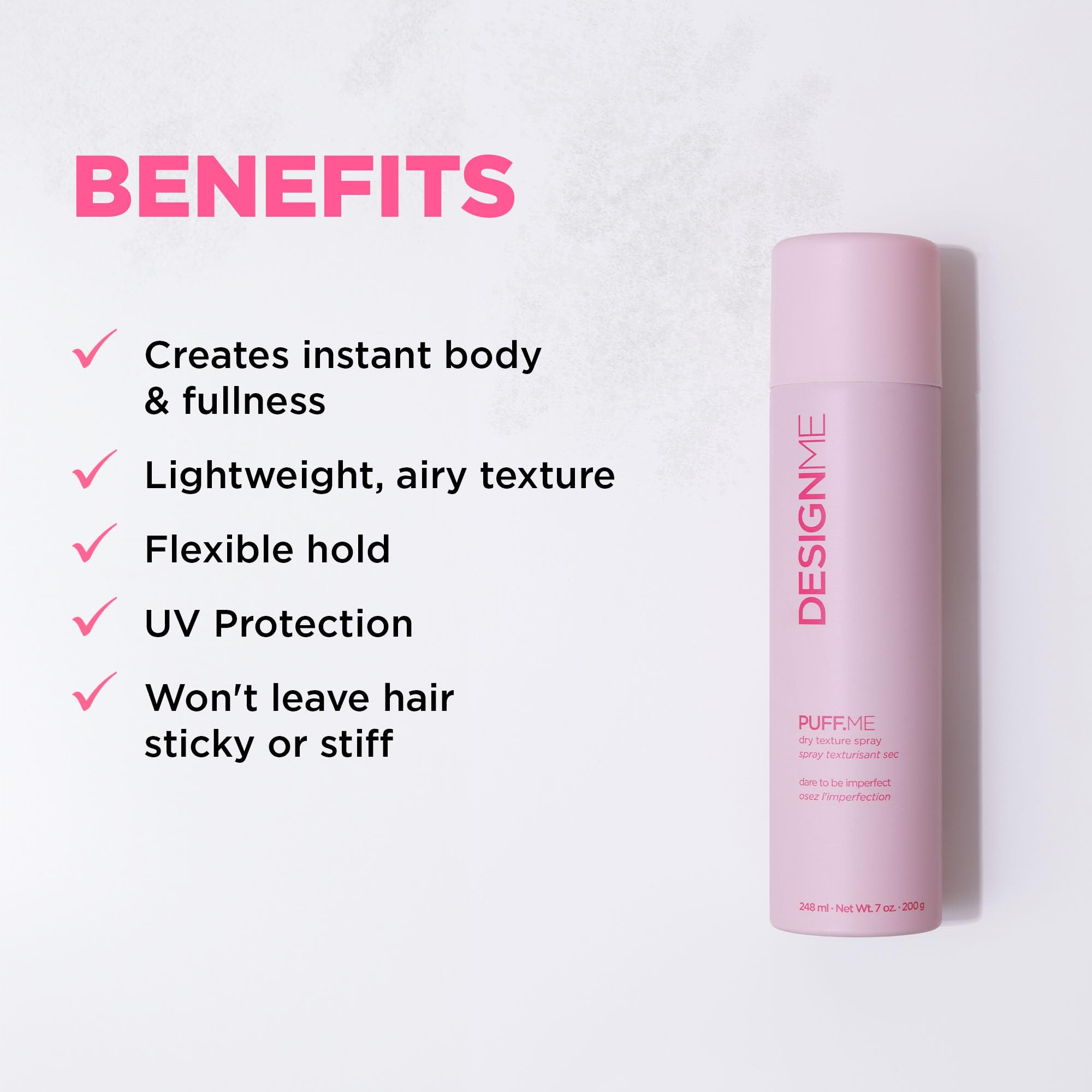 Design.Me Puff.Me volume-hair-texture adds fullness to straight or wavy styles