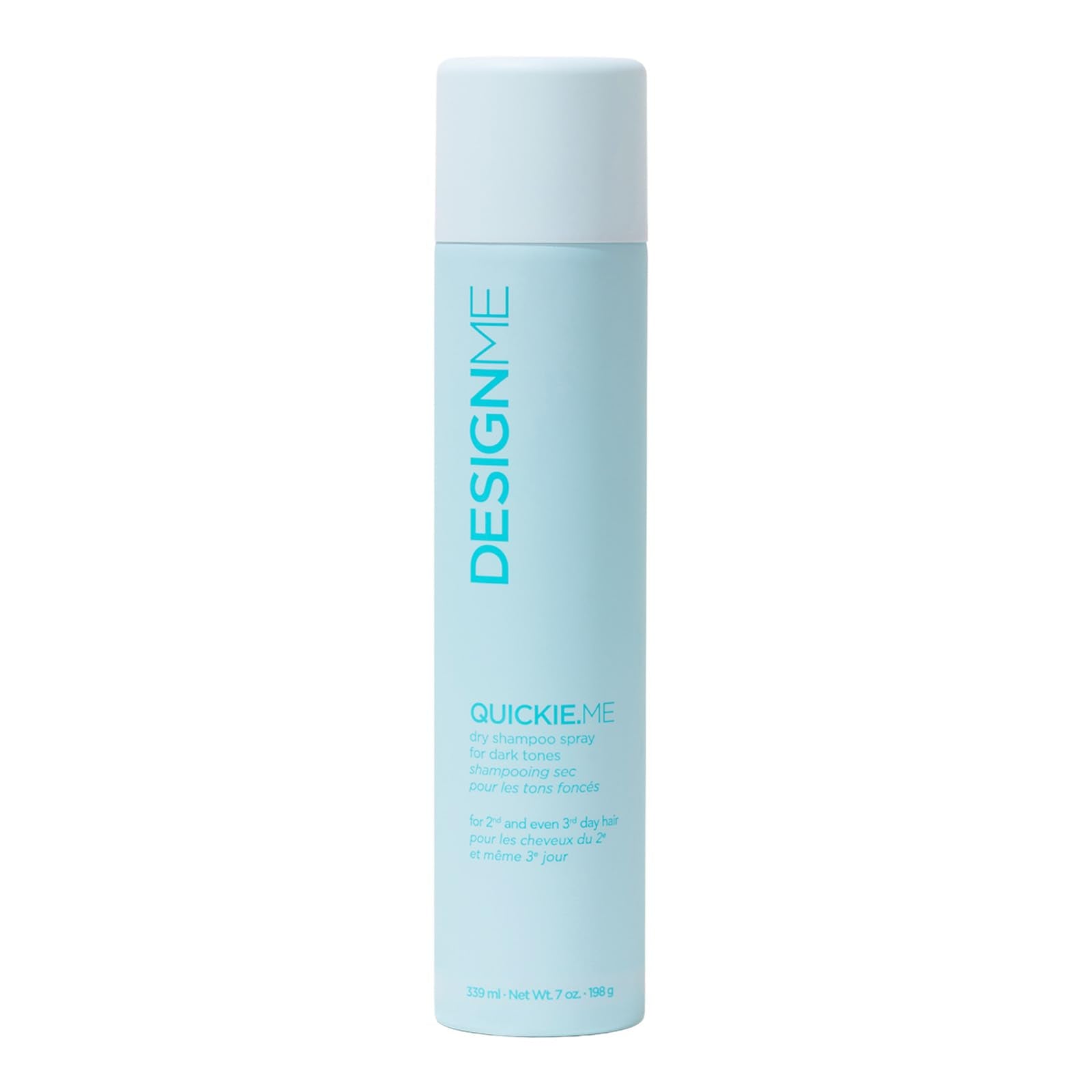 Design.Me Quickie.Me Dry Shampoo Dark Tones bottle absorbs oils with translucent finish.