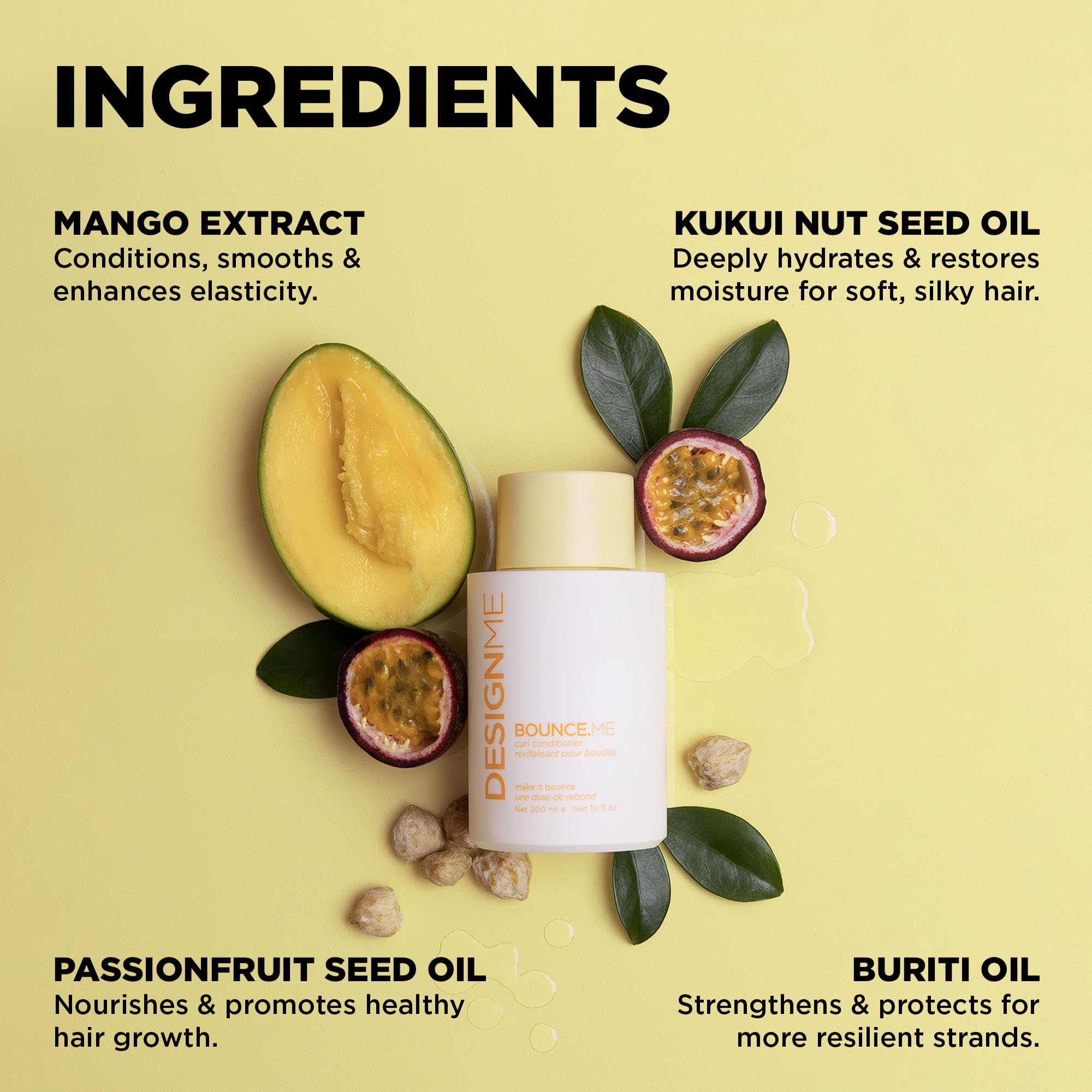 Design.Me BOUNCE.ME kukui oil ingredient emphasizes hydrating curls.