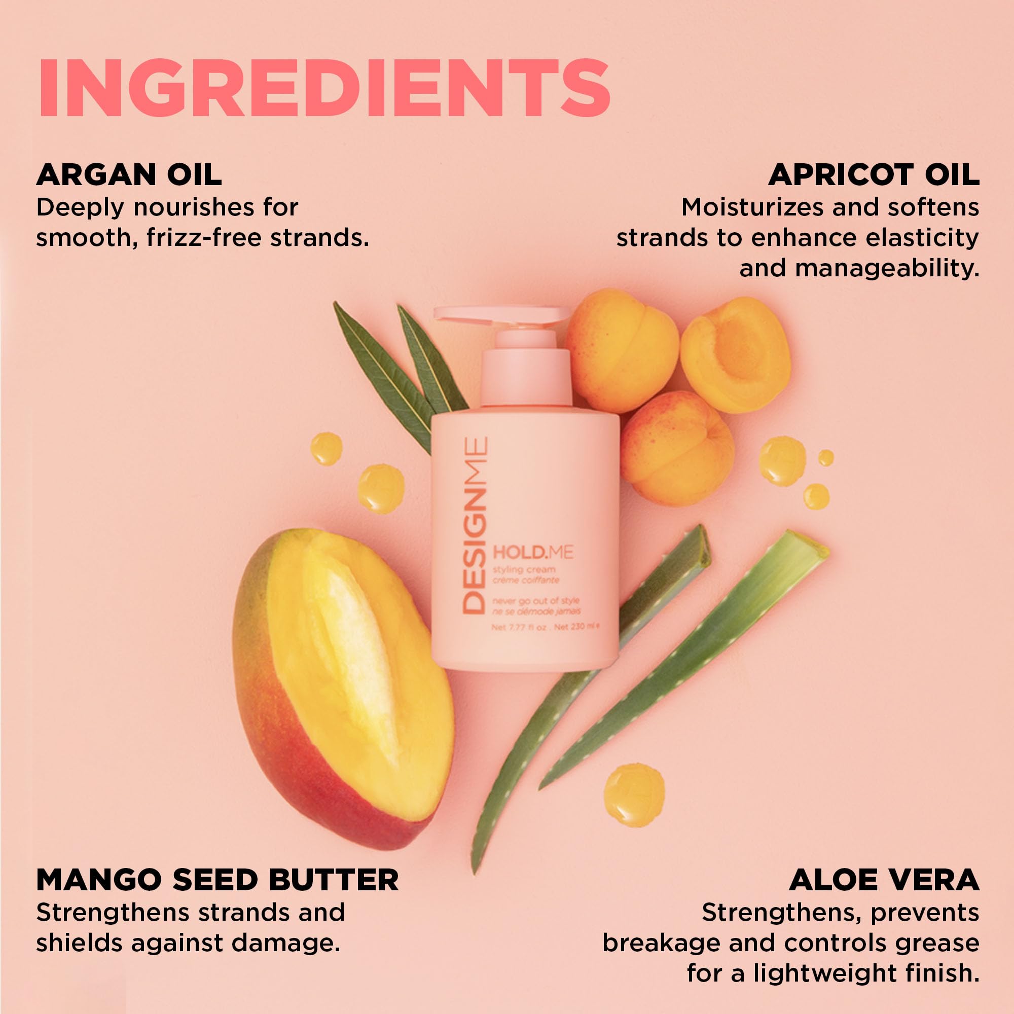 Design.Me HOLD.ME styling cream on hair during blowout prepares for sleek finish.