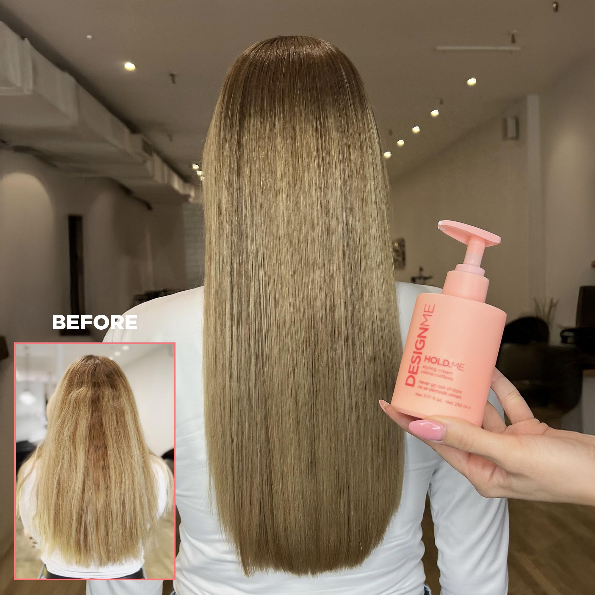Design.Me HOLD.ME packaging box showcases premium styling cream and brand quality.
