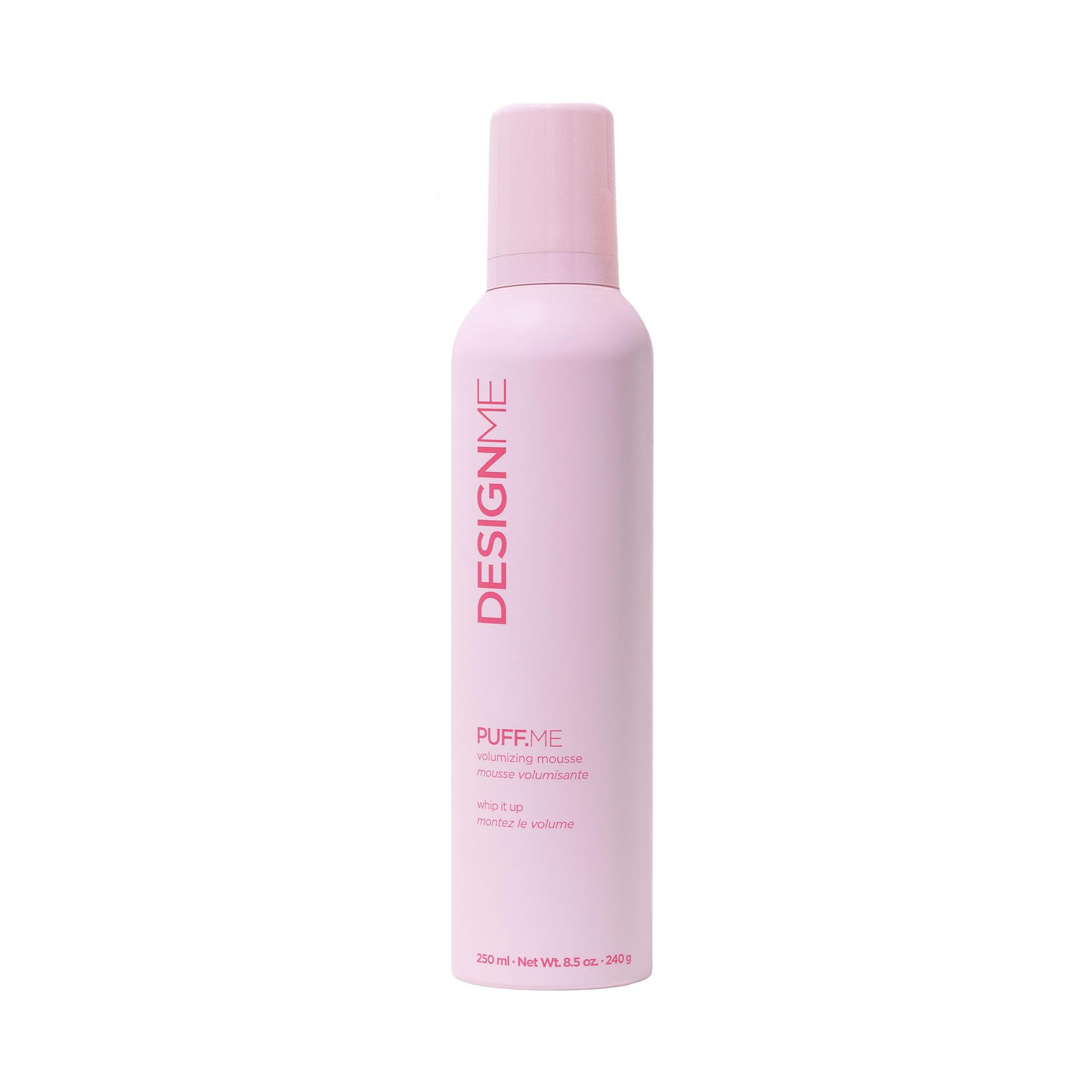 Design.Me PUFF.ME bottle demonstrates lightweight volume for fine hair.