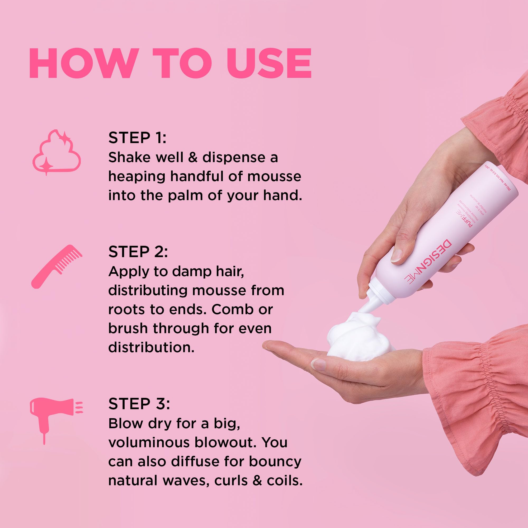 Design.Me PUFF.ME foam texture close-up reveals airy, flexible hold.