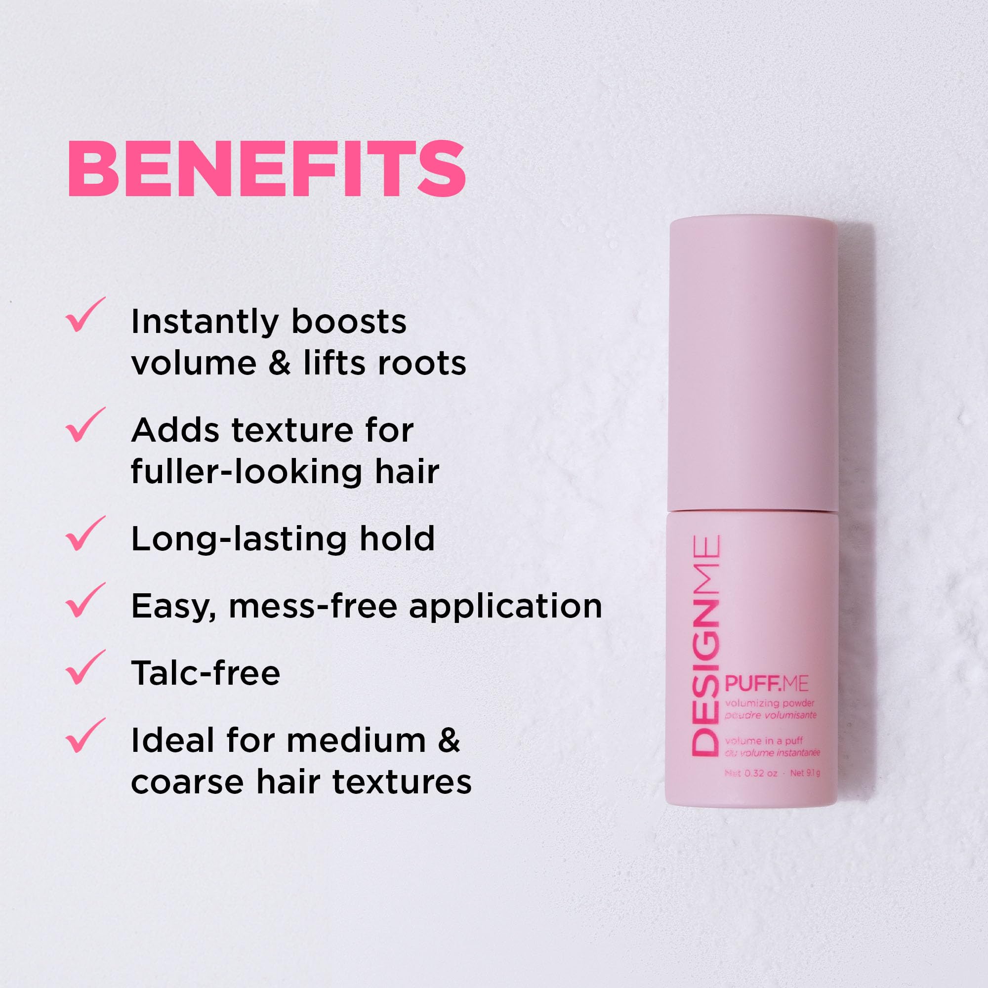 Design.Me Puff.ME texture-finish delivers transparent hold without weighing hair down