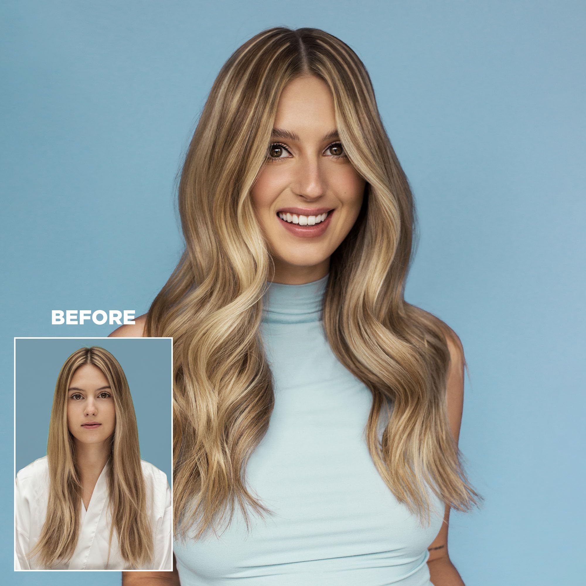 Design.Me QUICKIE.ME light tones spray application demonstrates easy root refresh on the go.