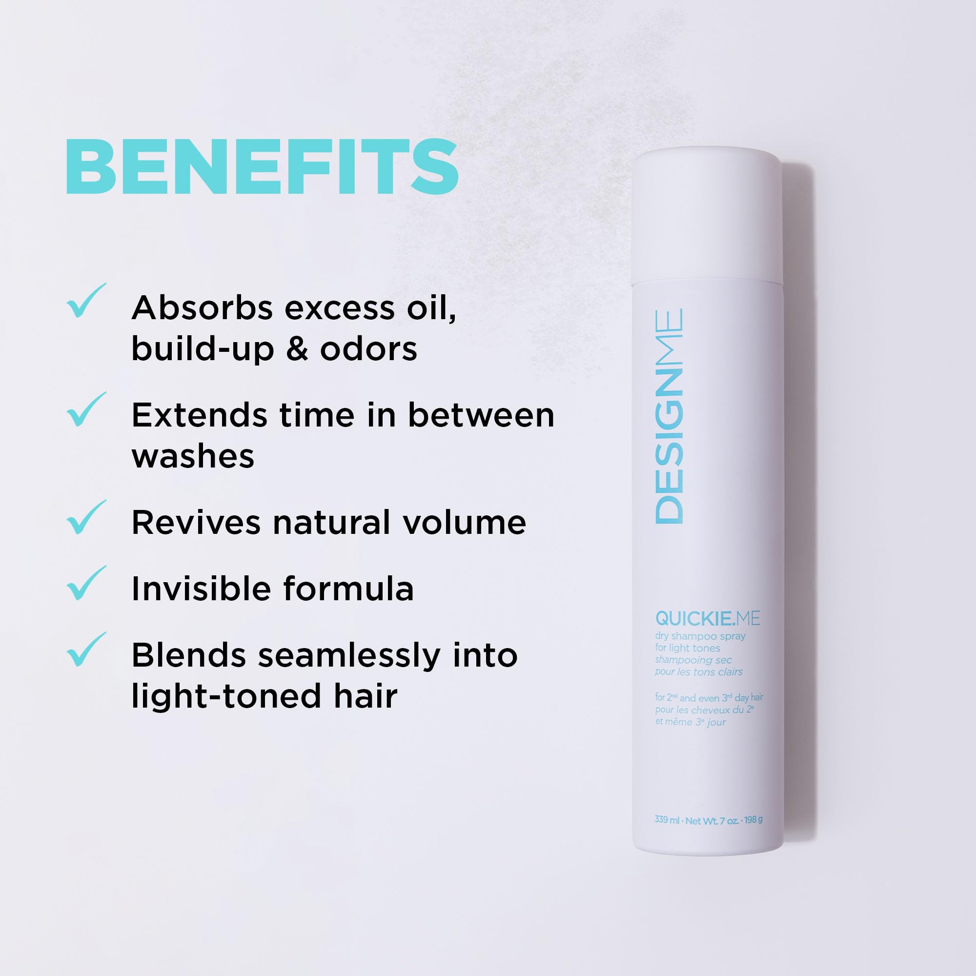 Design.Me QUICKIE.ME rice starch action visibly absorbs oil for revived volume.